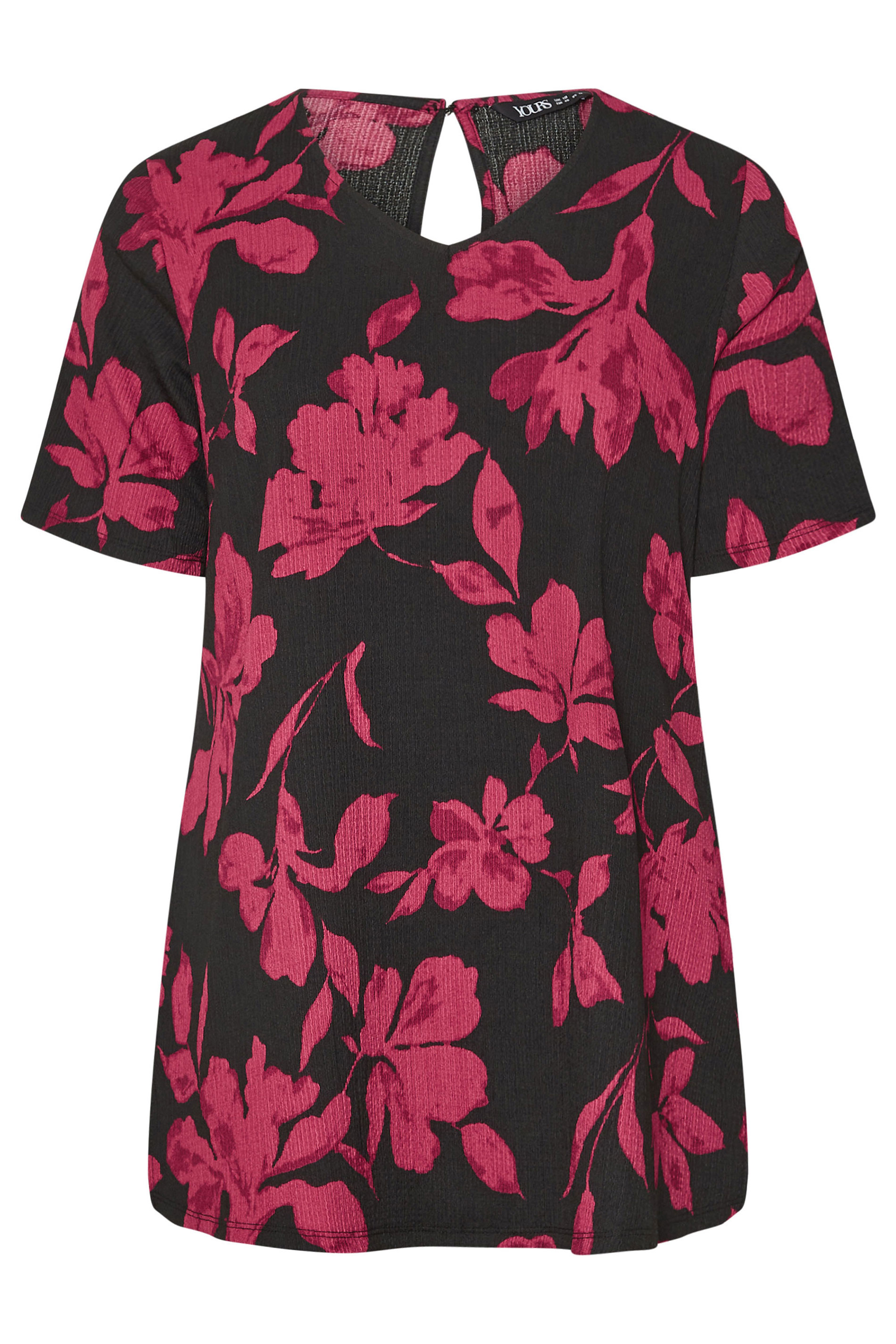 YOURS Plus Size Black Floral Print Textured Top | Yours Clothing 5