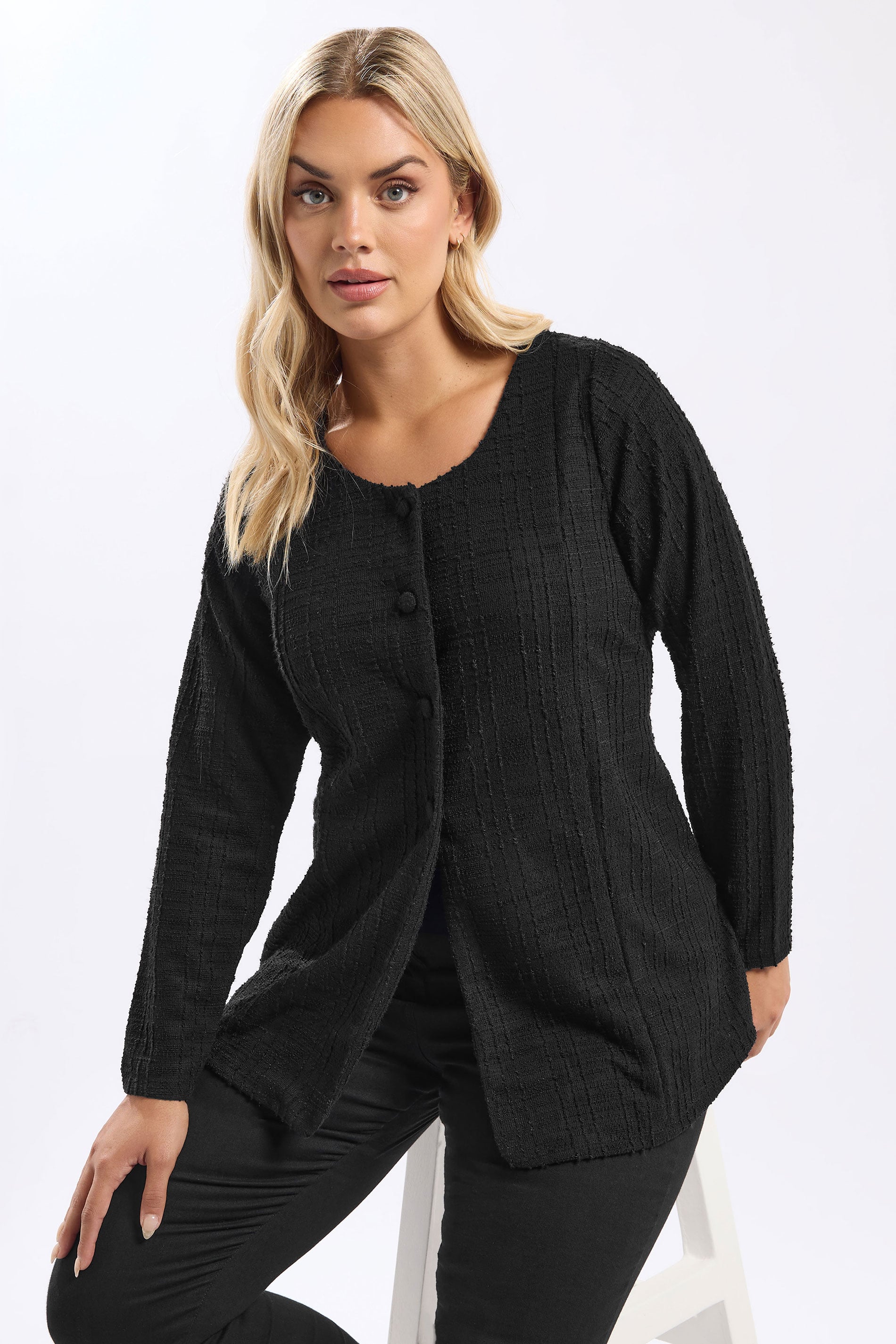 YOURS Plus Size Black Boucle Button Through Top | Yours Clothing 2