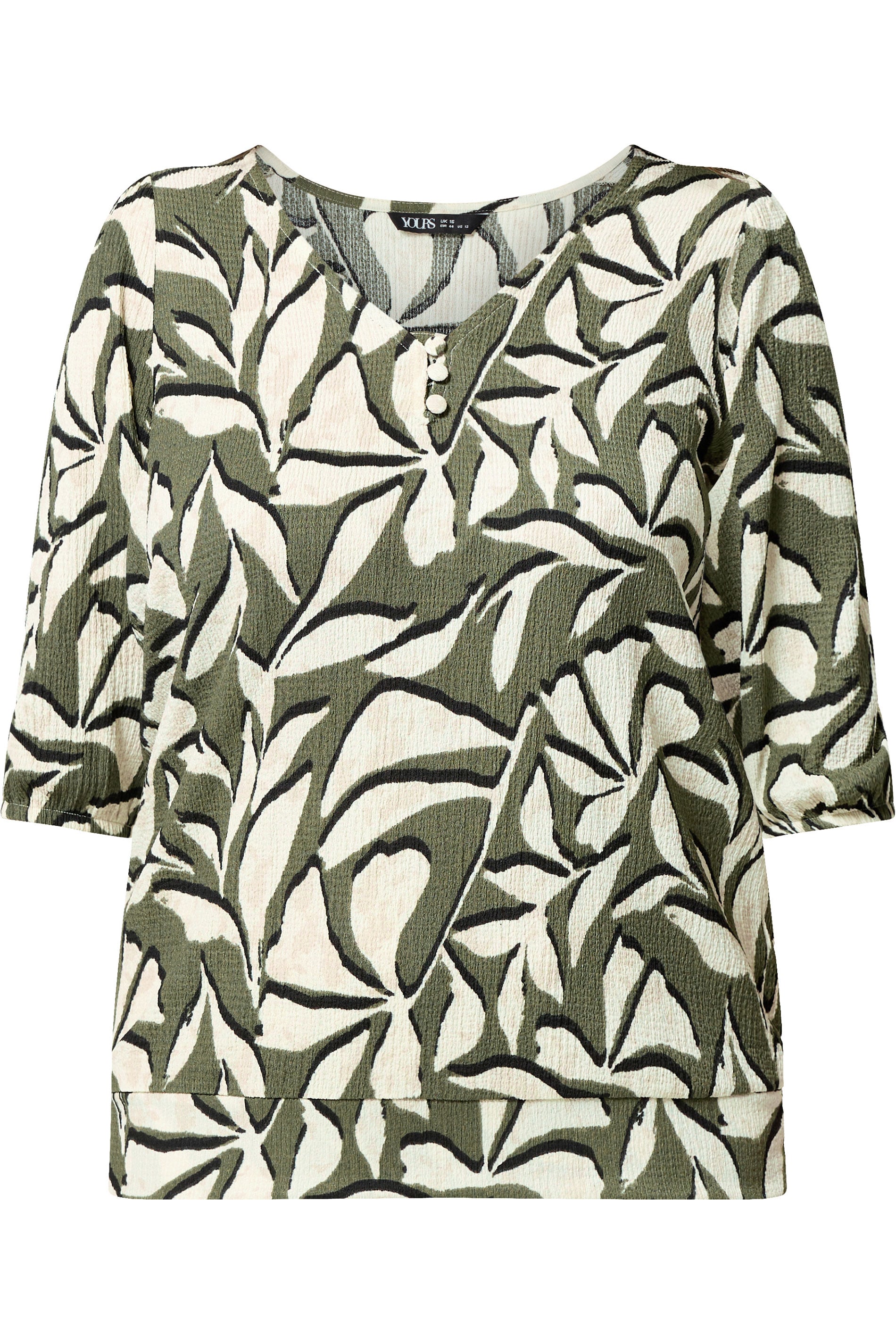 YOURS Plus Size Sage Green & White Leaf Print Puff Sleeve Top | Yours Clothing 5