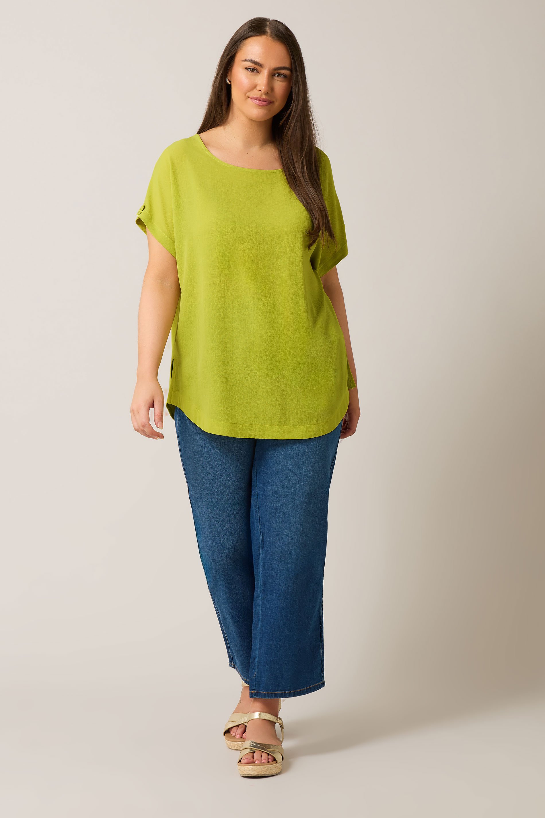 EVANS Plus Size Chartreuse Green Button Sleeve Blouse | Evans 2