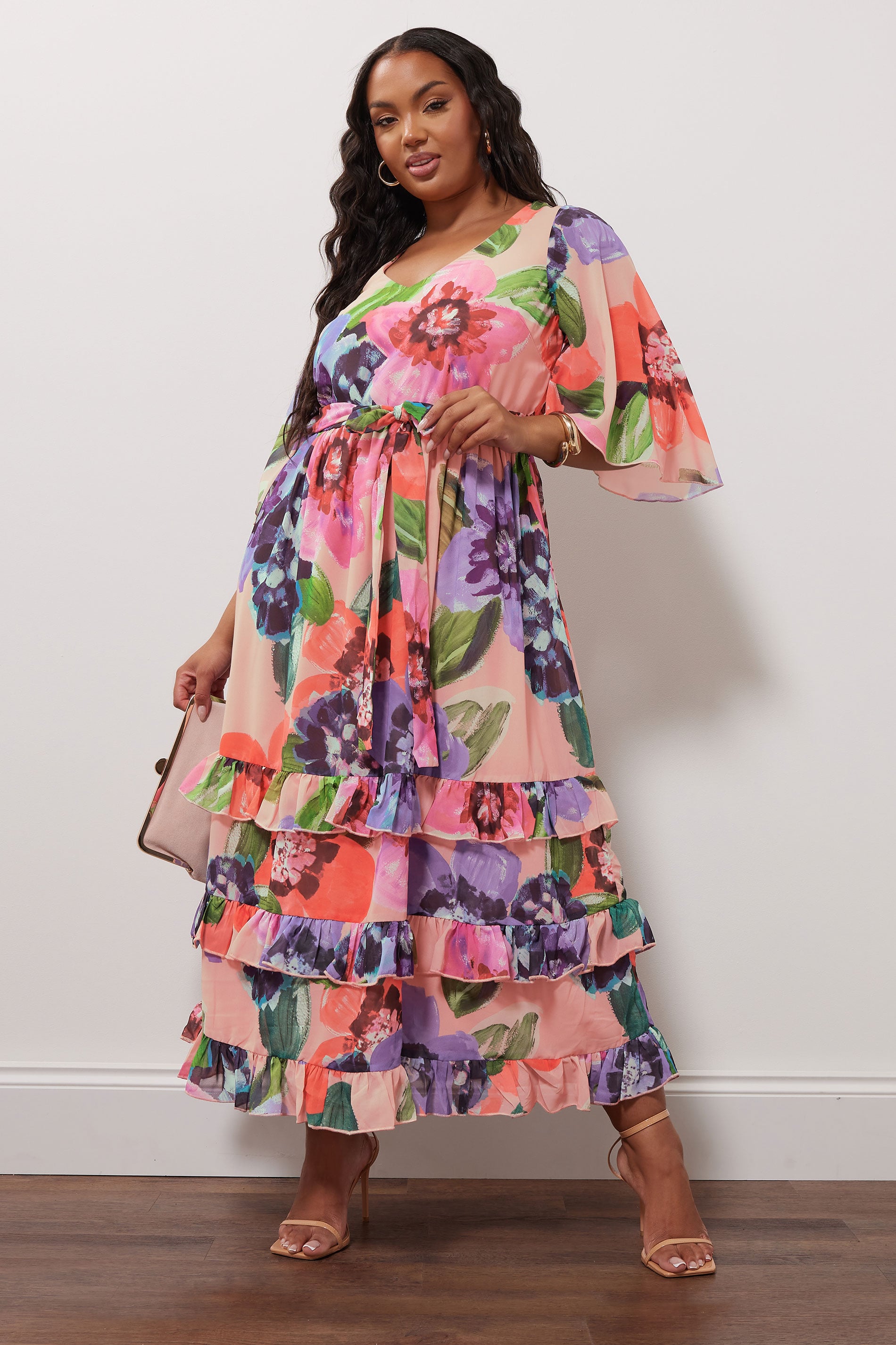 YOURS LONDON Plus Size Pink Floral Print Tiered Maxi Dress | Yours Clothing 4