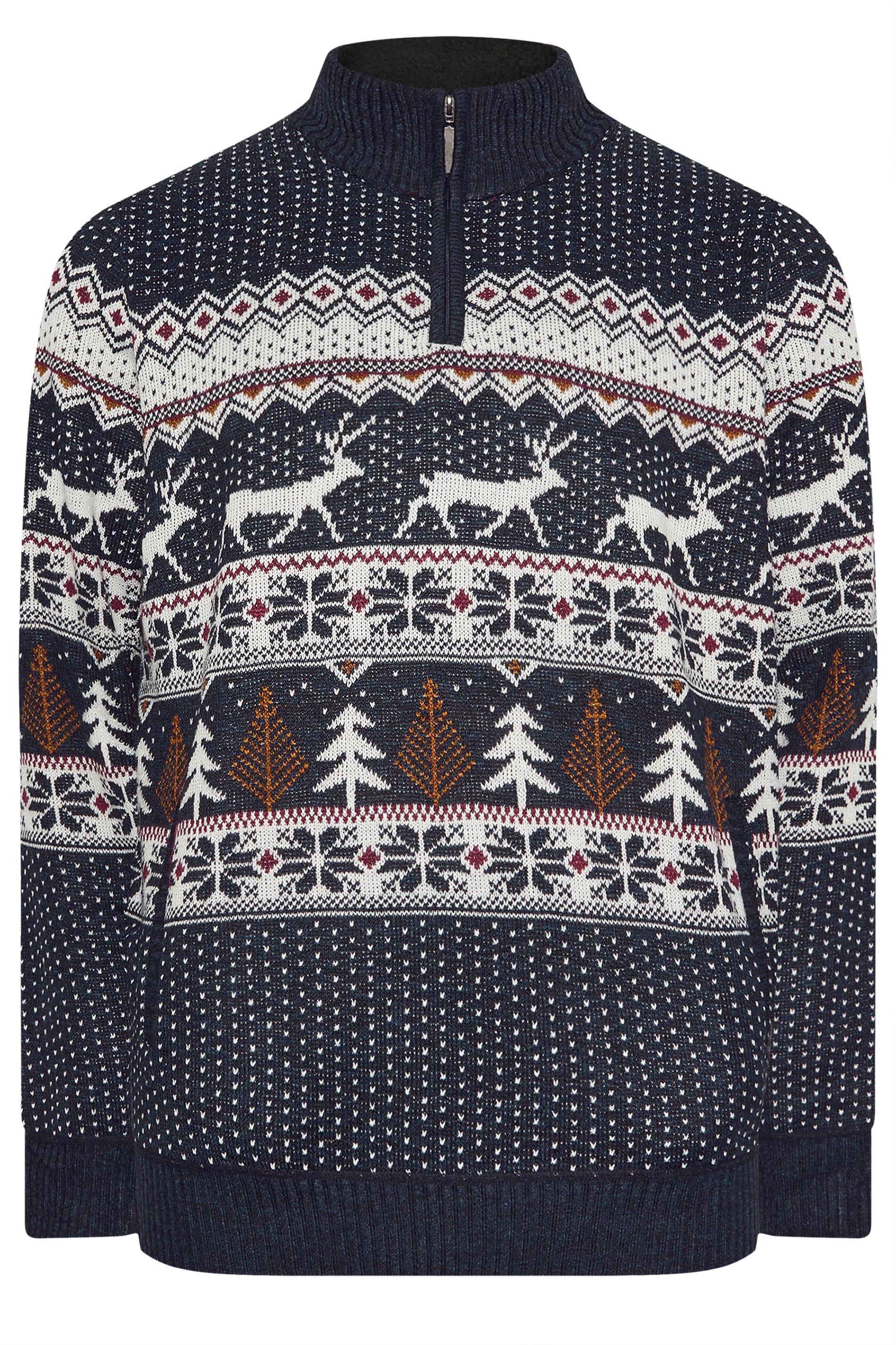 D555 Big & Tall Navy Blue Christmas Quarter Zip Jumper | BadRhino 2