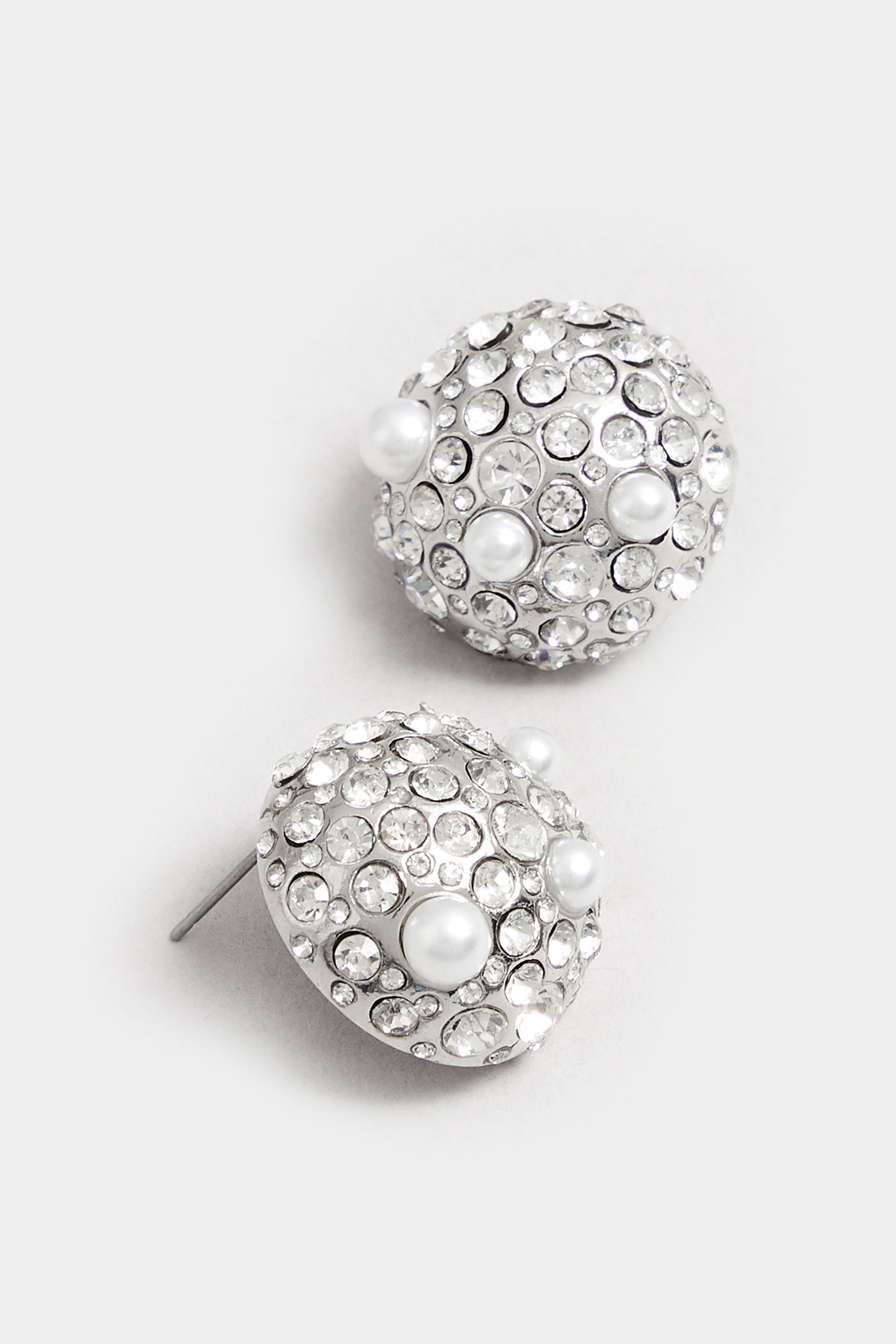 Silver Tone Statement Diamante Detail Stud Earrings | Yours Clothing  2