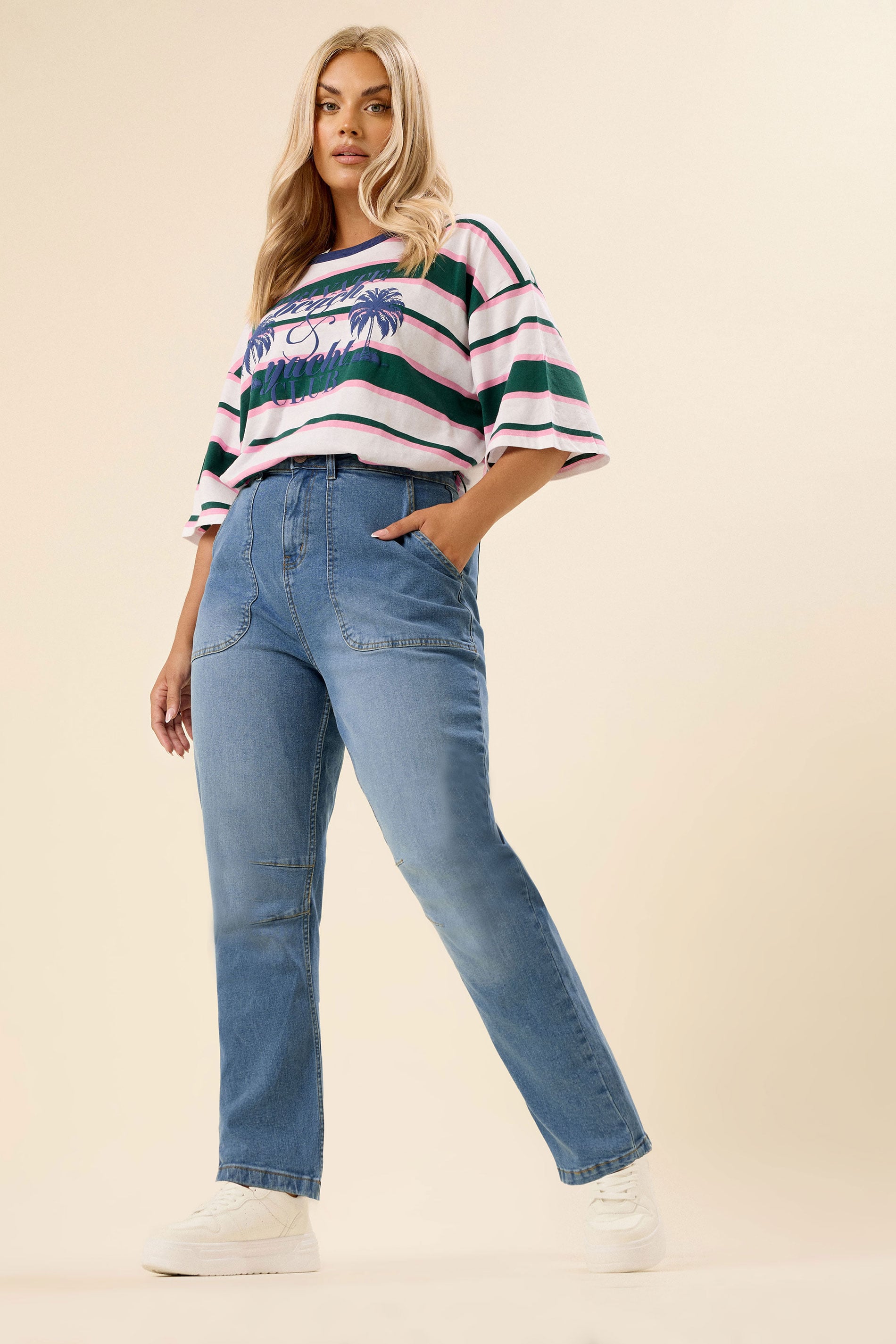 YOURS Plus Size Mid Blue Slim Barrel Jeans | Yours Clothing 3