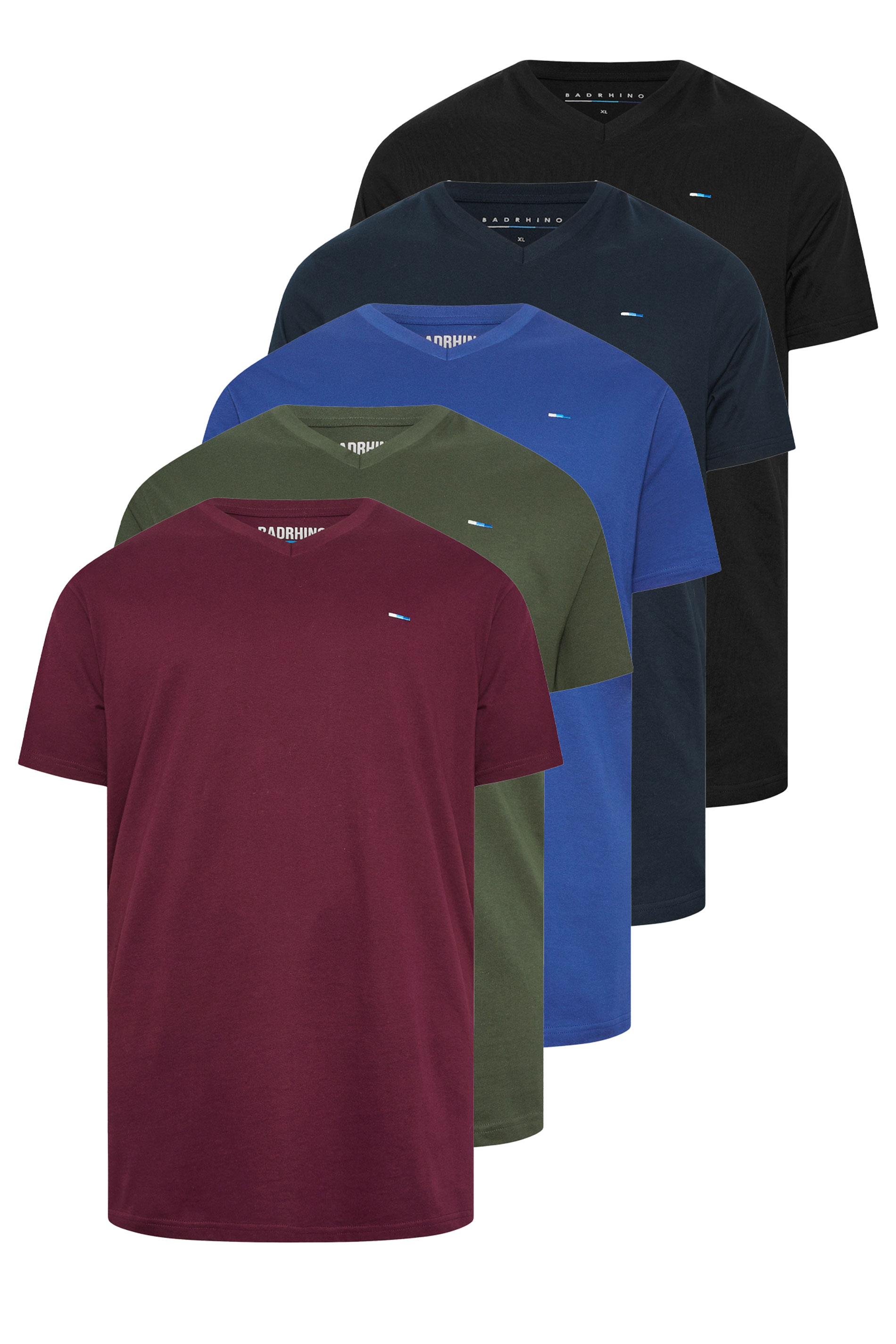 BadRhino Big & Tall Black/Red/Green/Blue/Navy Blue 5 Pack V-Neck T-Shirts | BadRhino 3