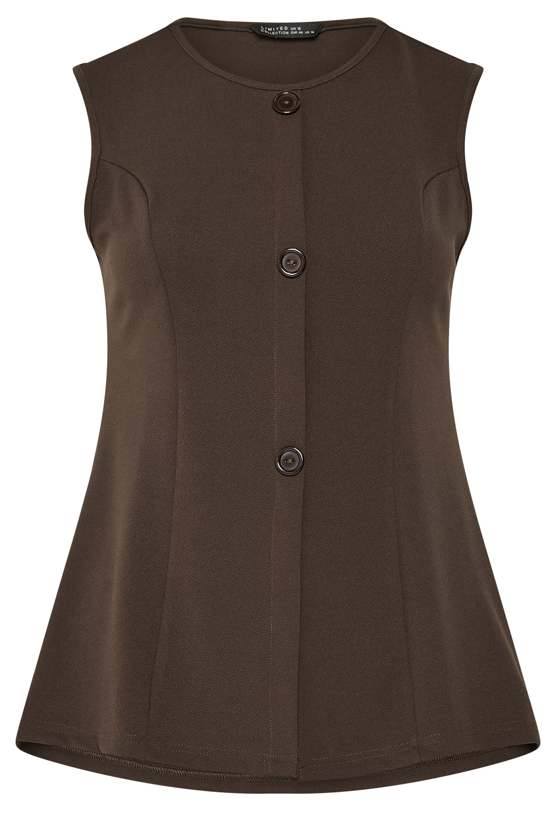LIMITED COLLECTION Plus Size Chocolate Brown Seam Detail Waistcoat | Yours Clothing 5