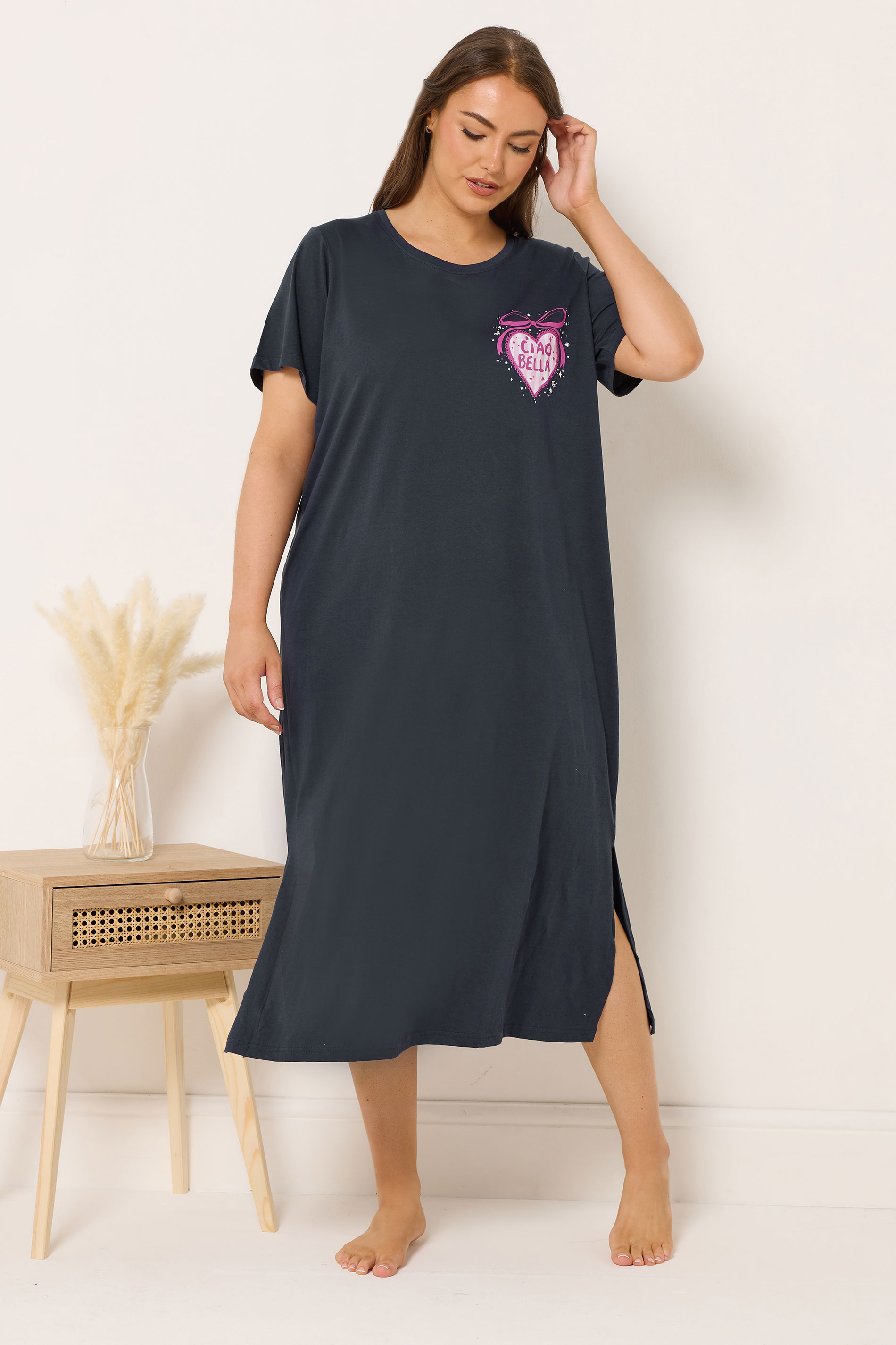 YOURS Plus Size 2 PACK Navy Blue 'Ciao Bella' Midaxi Nightdresses | Yours Clothing 2