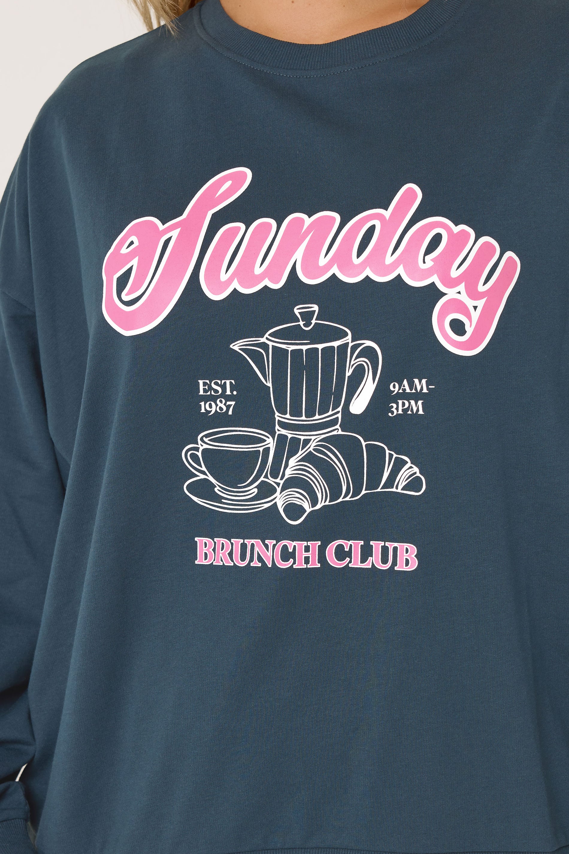 YOURS Plus Size Teal Green 'Sunday Brunch Club' Sweatshirt Lounge Set | Yours Clothing 4