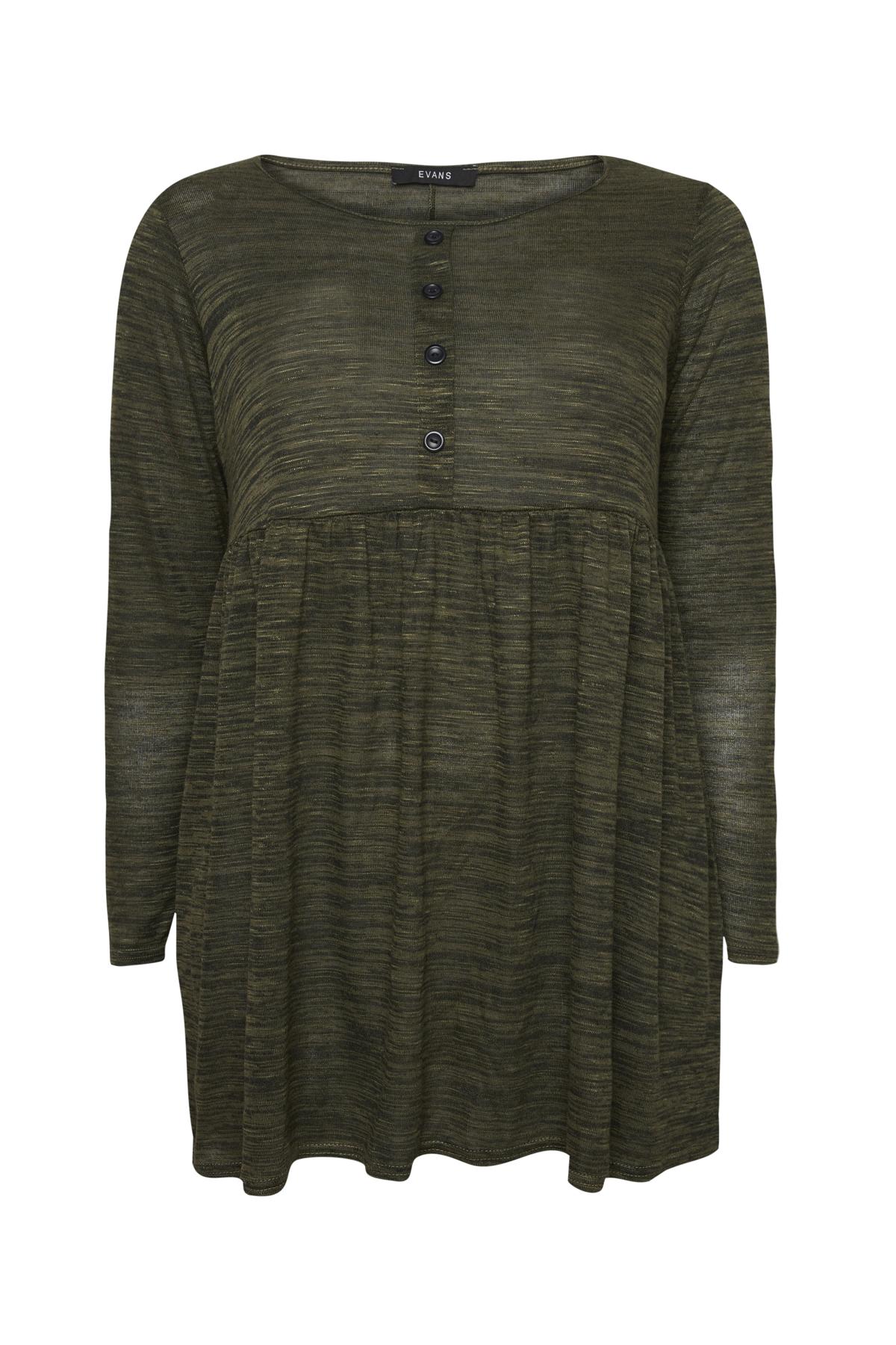 Evans Khaki Long Sleeve Smock Top