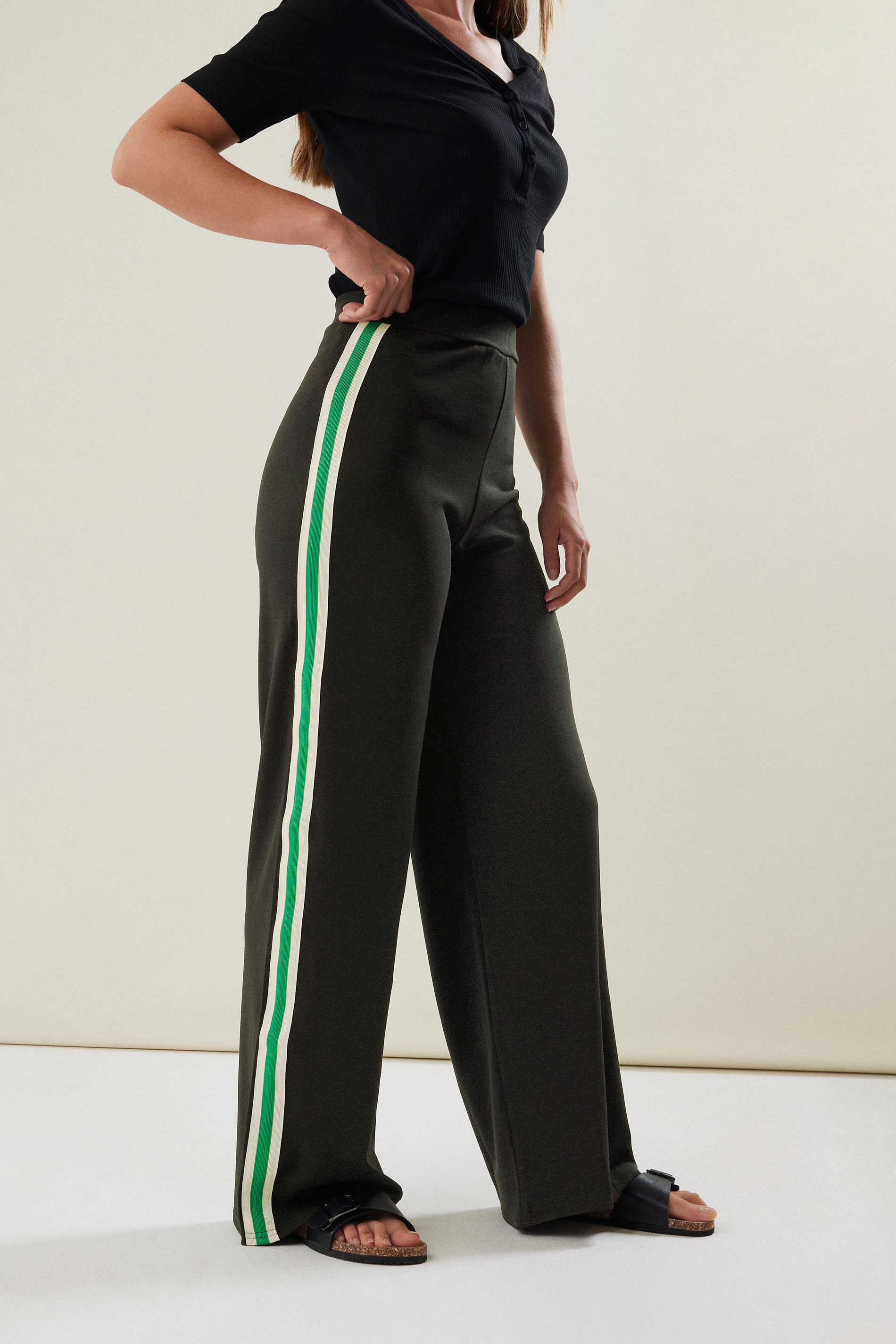 LTS Tall Women's Black & Green Side Stripe Wide Leg Trousers | Long Tall Sally 1
