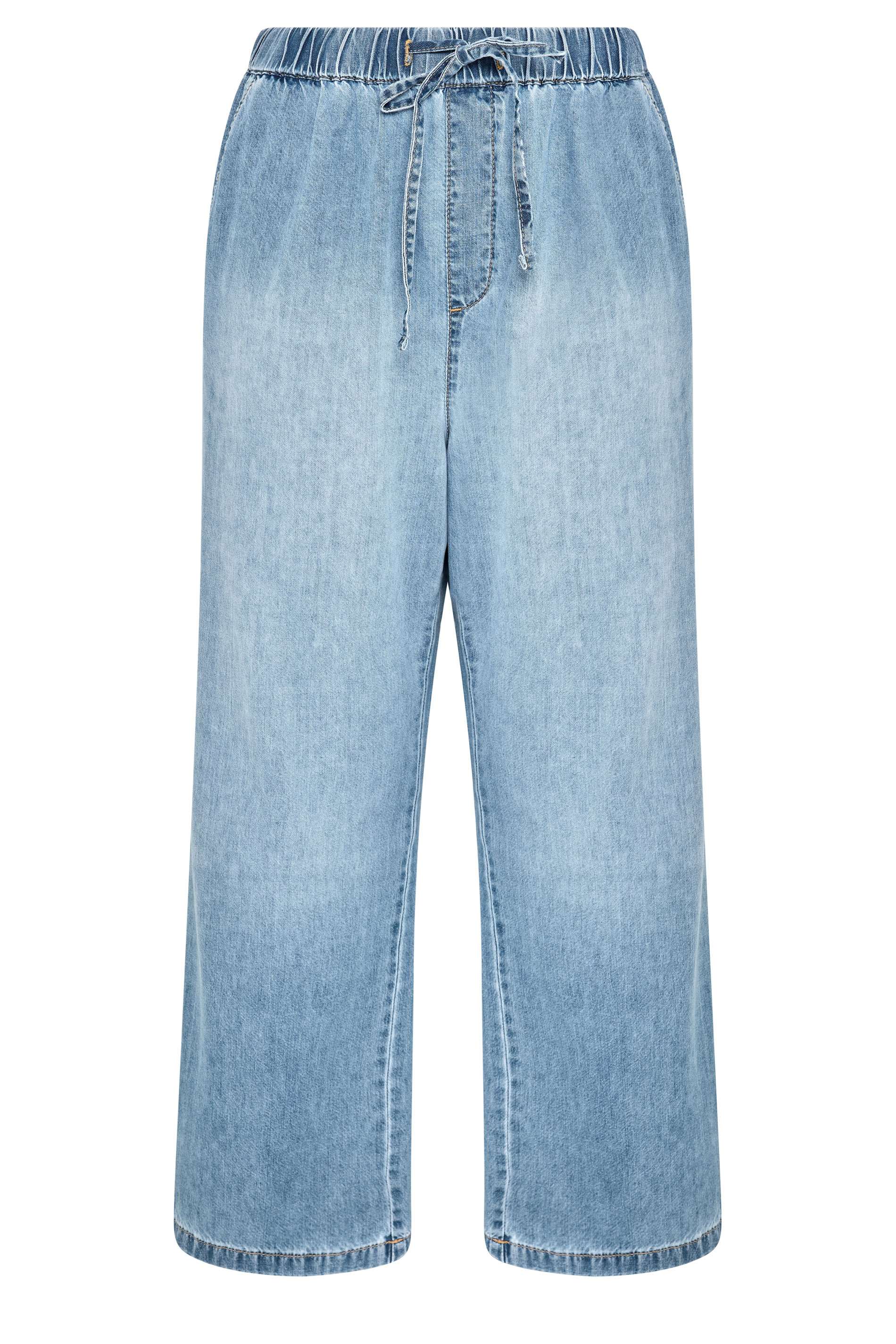 YOURS Plus Size Mid Blue Drawstring Wide Leg Jeans | Yours Clothing 5