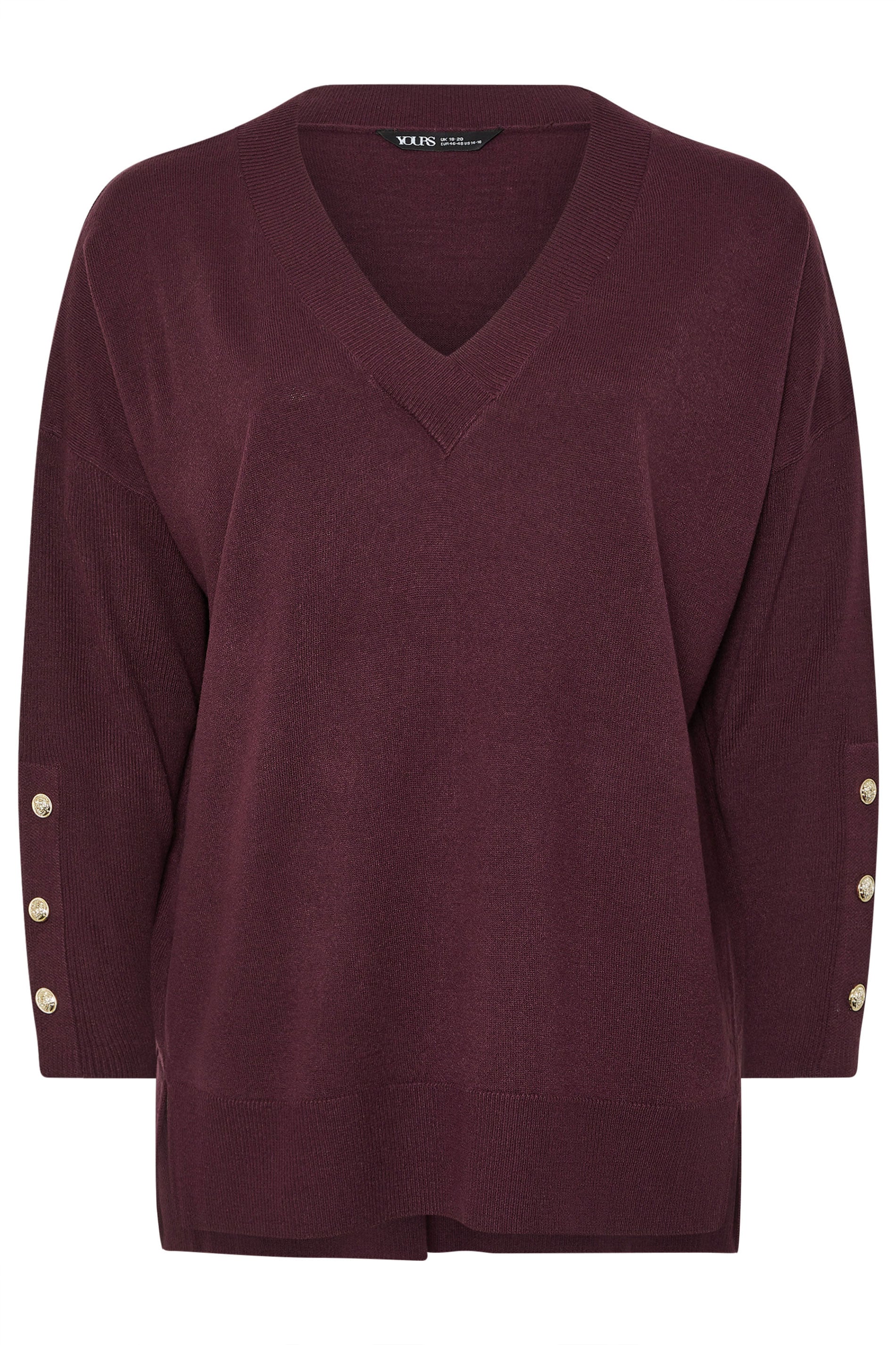 YOURS Plus Size Purple Button V-Neck Jumper | Yours Clothing 5