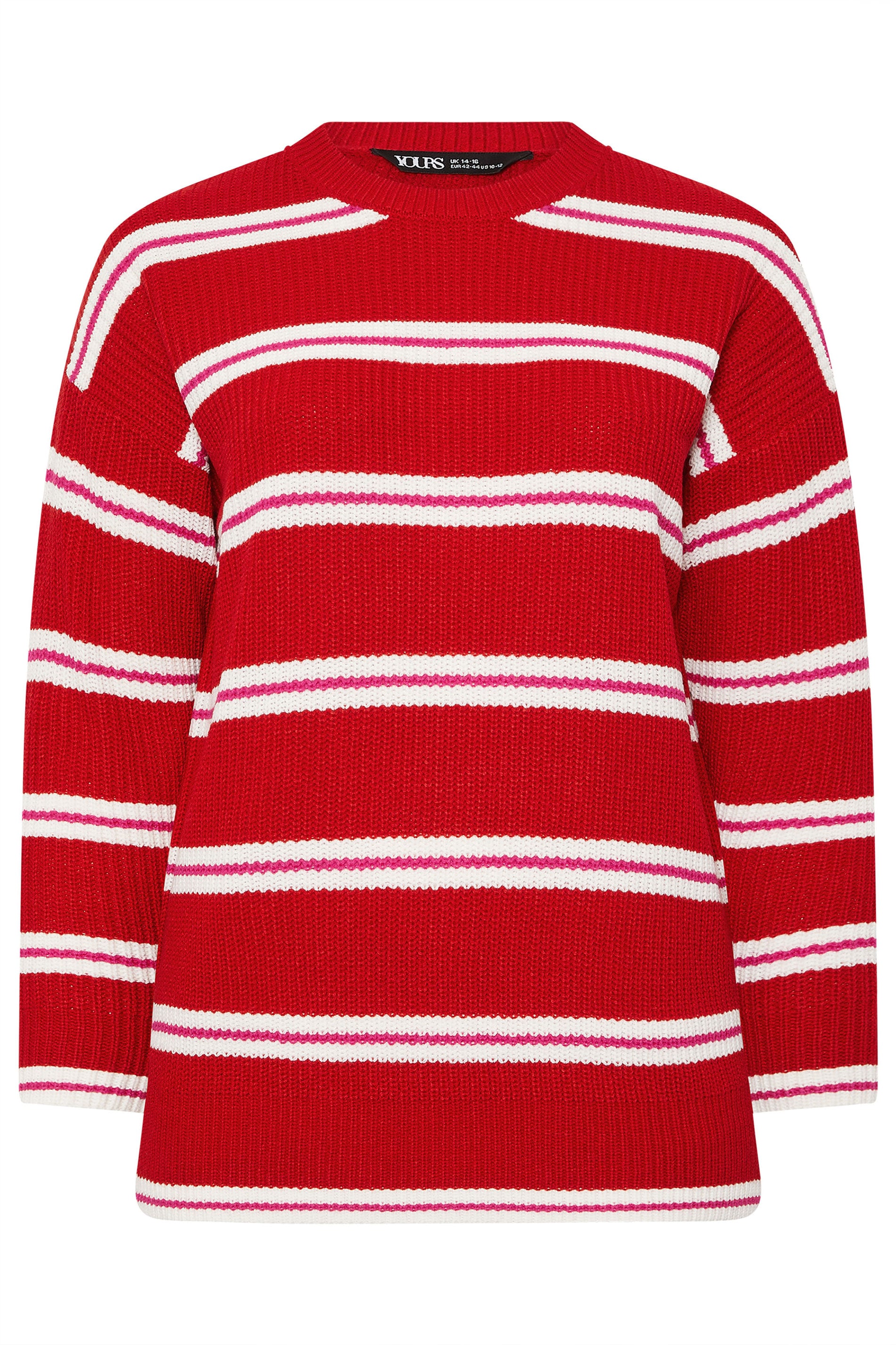 YOURS Plus Size Red Stripe Drop Shoulder Knitted Jumper | Yours Clothing 5