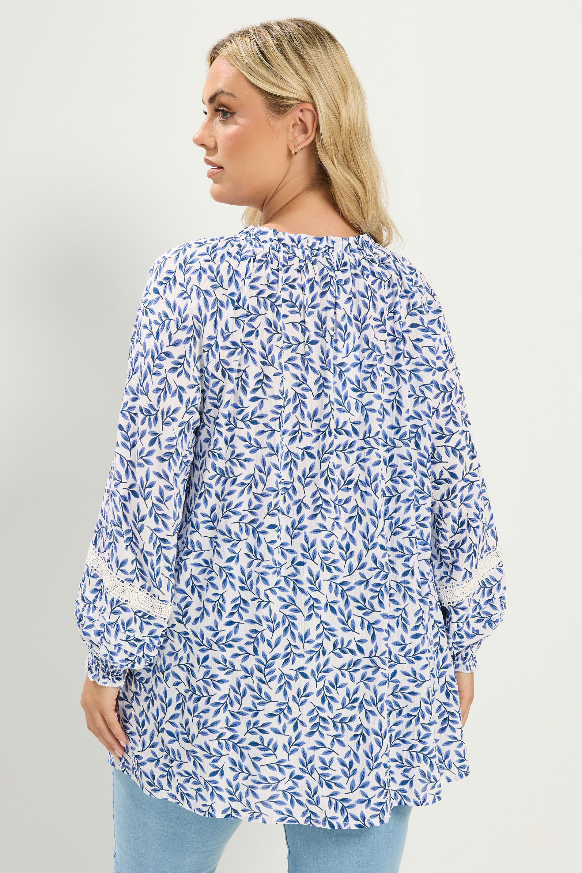 YOURS Plus Size Blue Leaf Pintuck Blouse | Yours Clothing 4