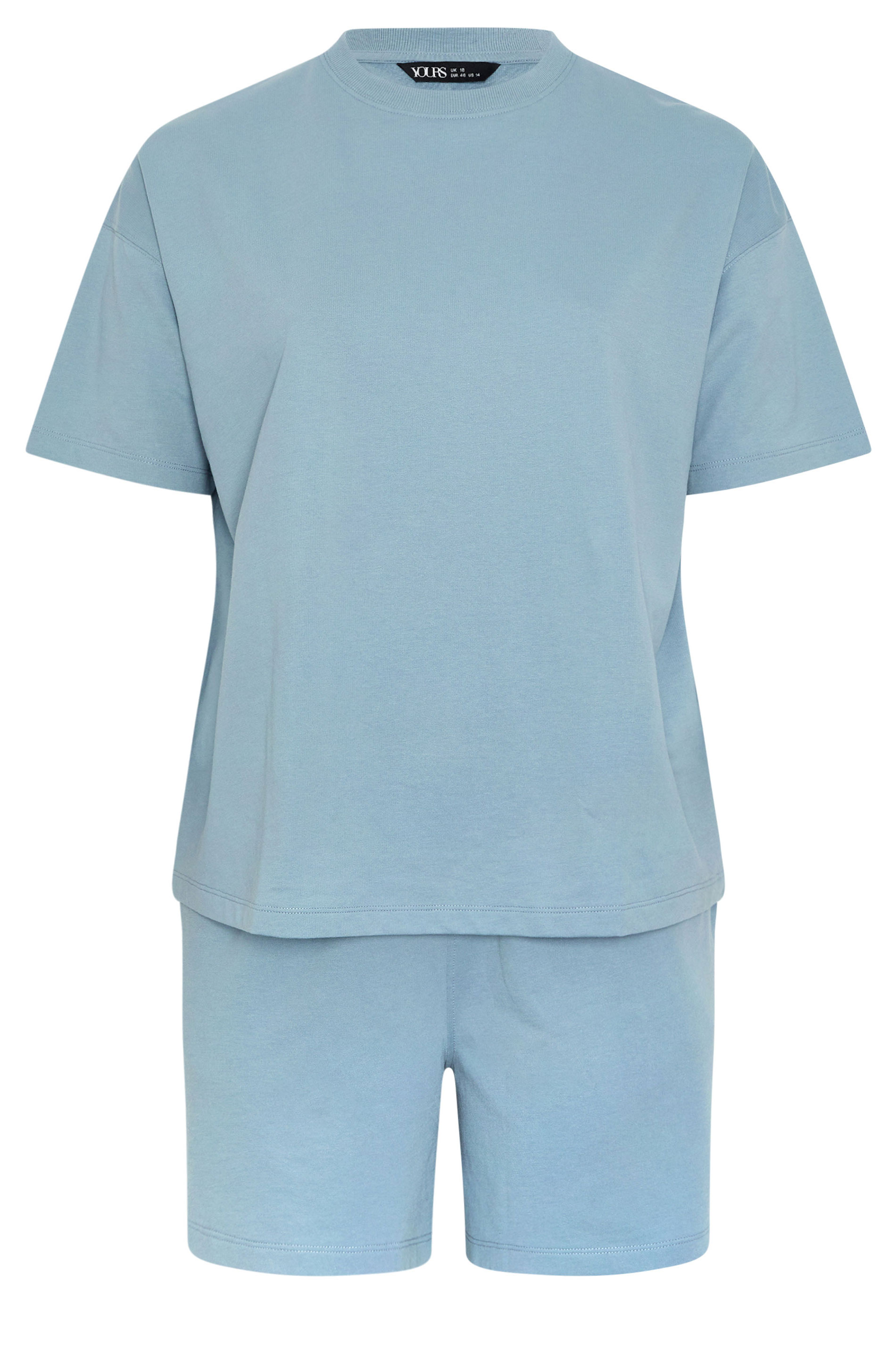 YOURS Plus Size Set Blue Sweat T-Shirt & Short | Yours Clothing 6