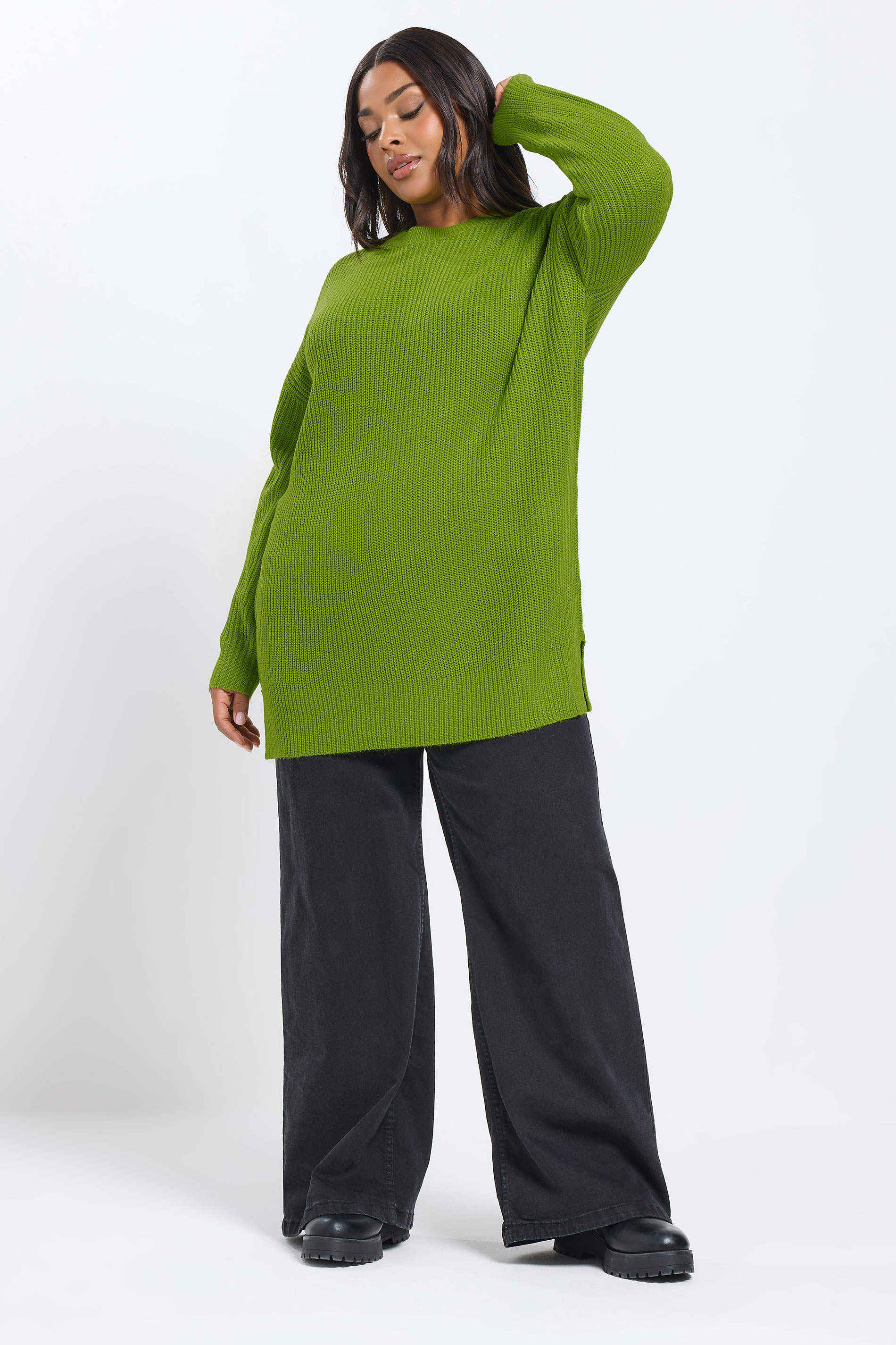 YOURS Plus Size Green Drop Shoulder Jumper | Yours Clothing 1