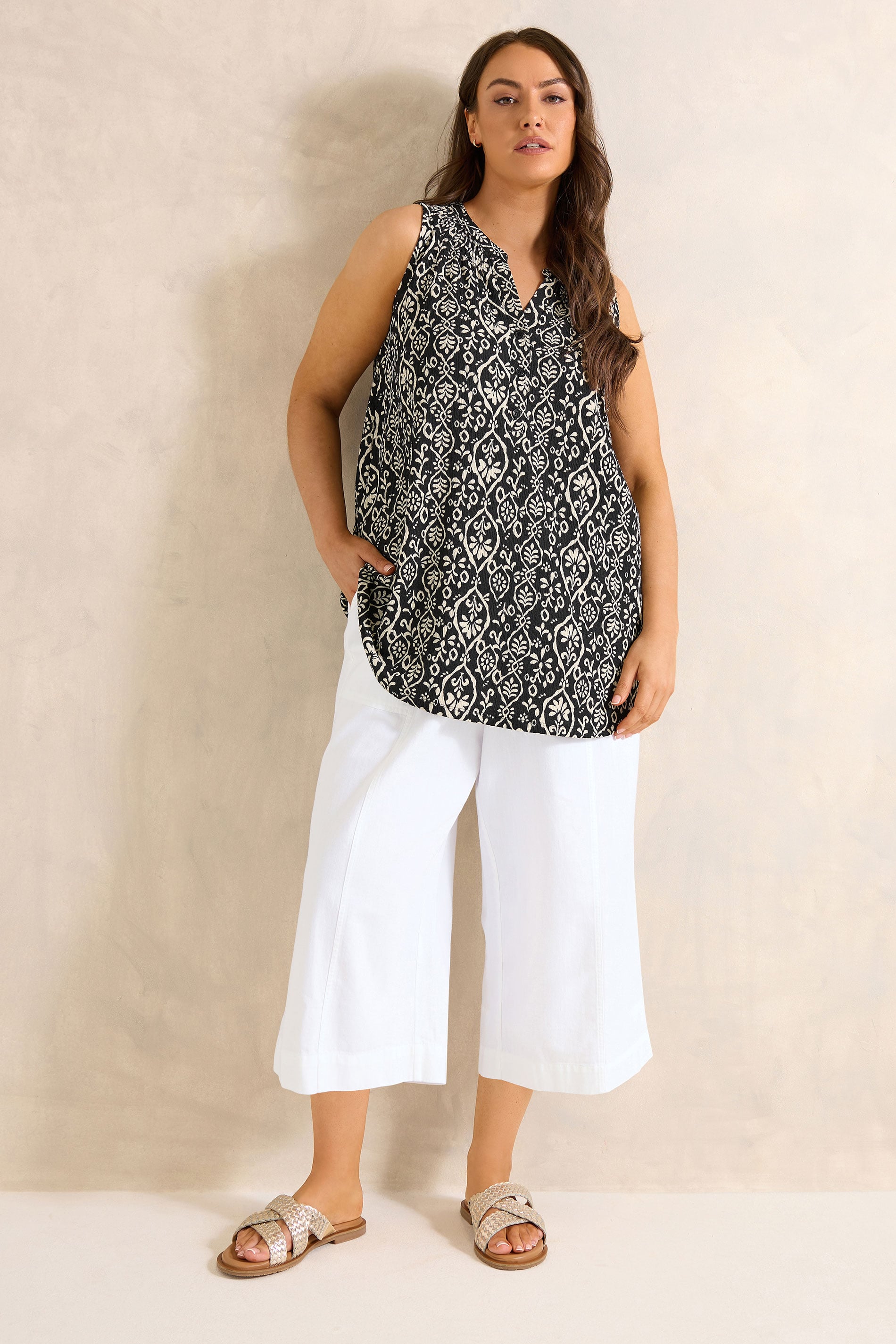 EVANS Plus Size Black Ikat Print Sleeveless Stretch Top | Evans 1