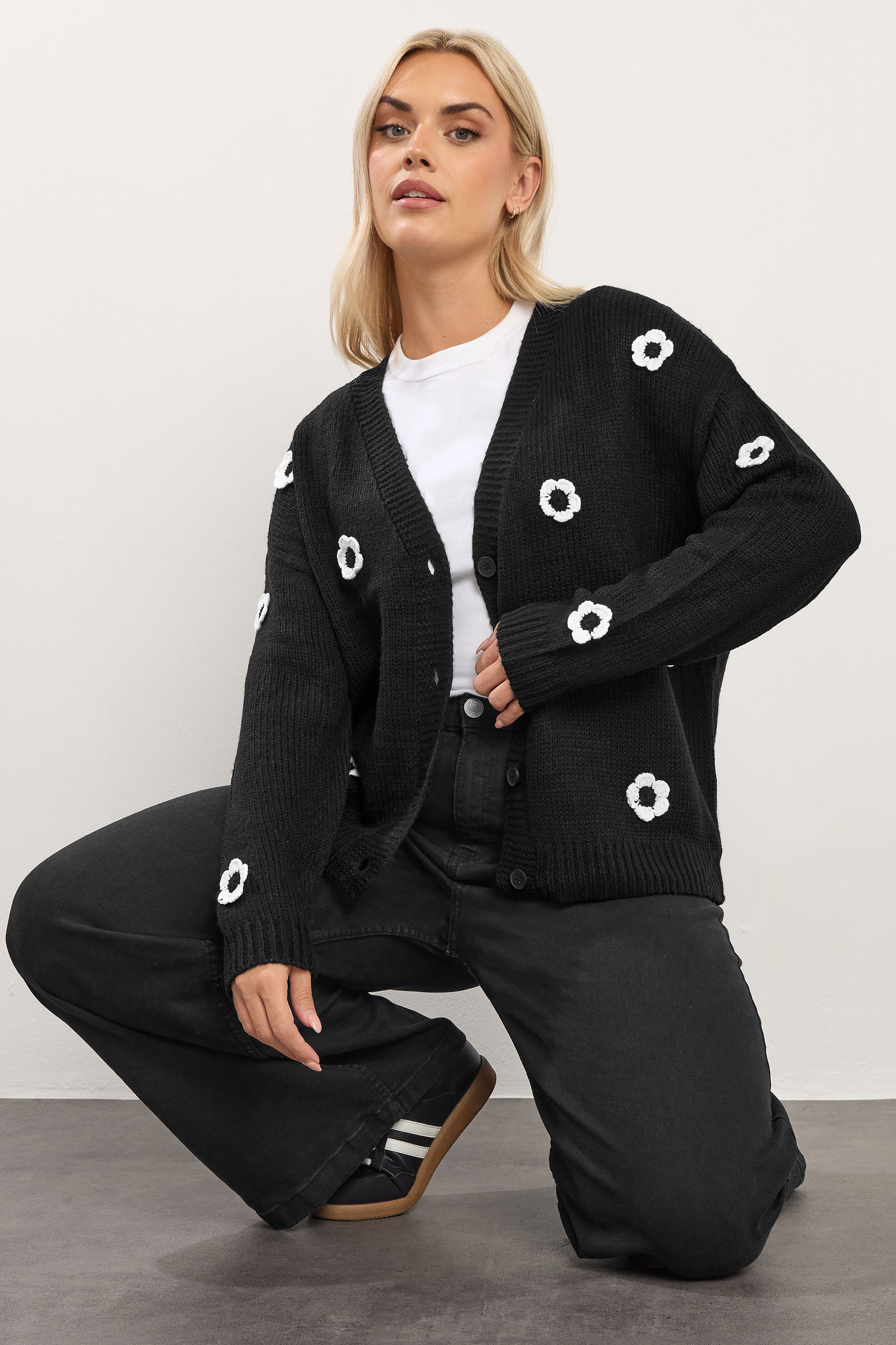 YOURS Plus Size Black Applique Flower Cardigan | Yours Clothing 1