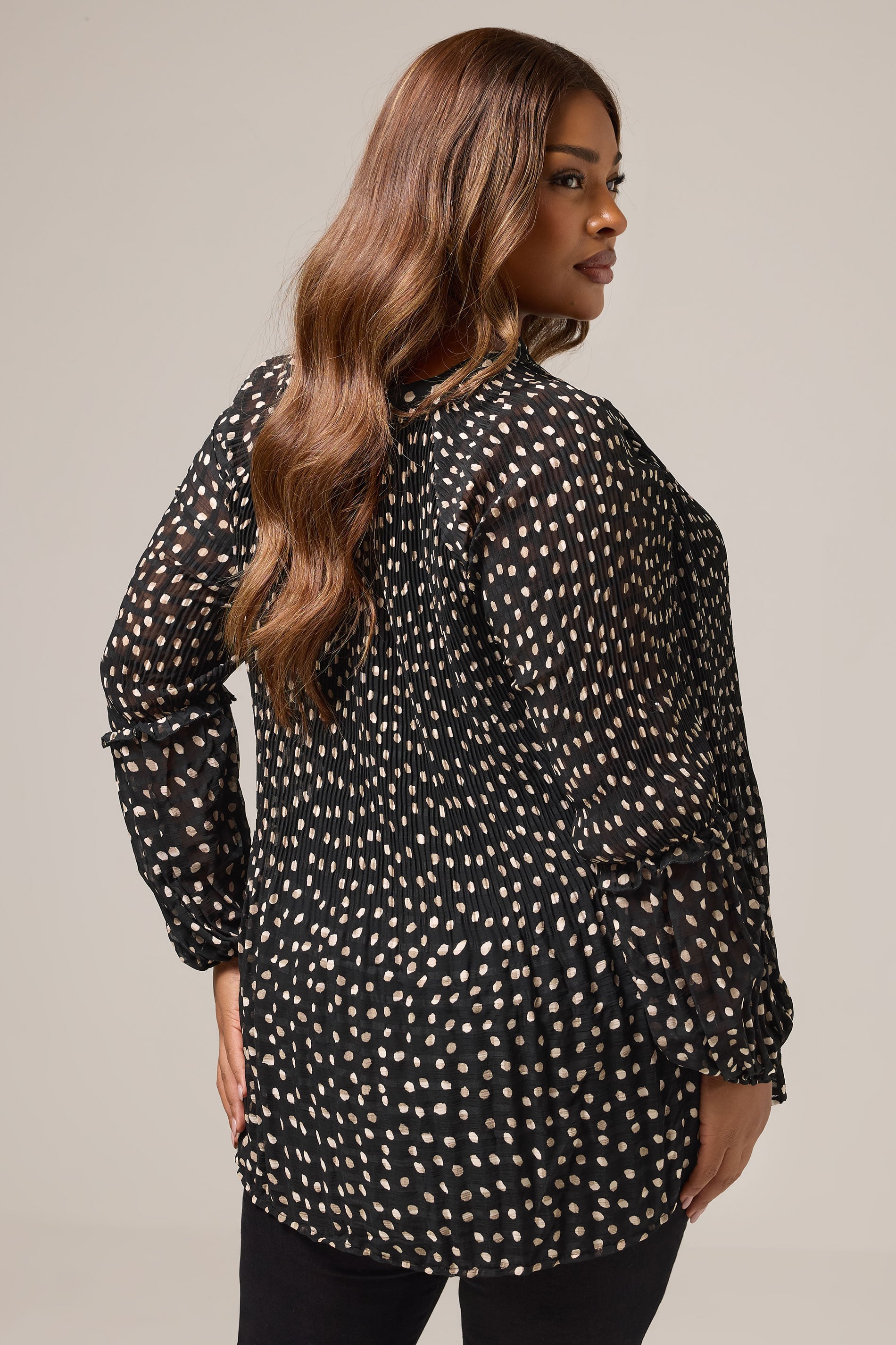 YOURS Plus Size Black Polka Dot Print Pleated Blouse | Yours Clothing 4