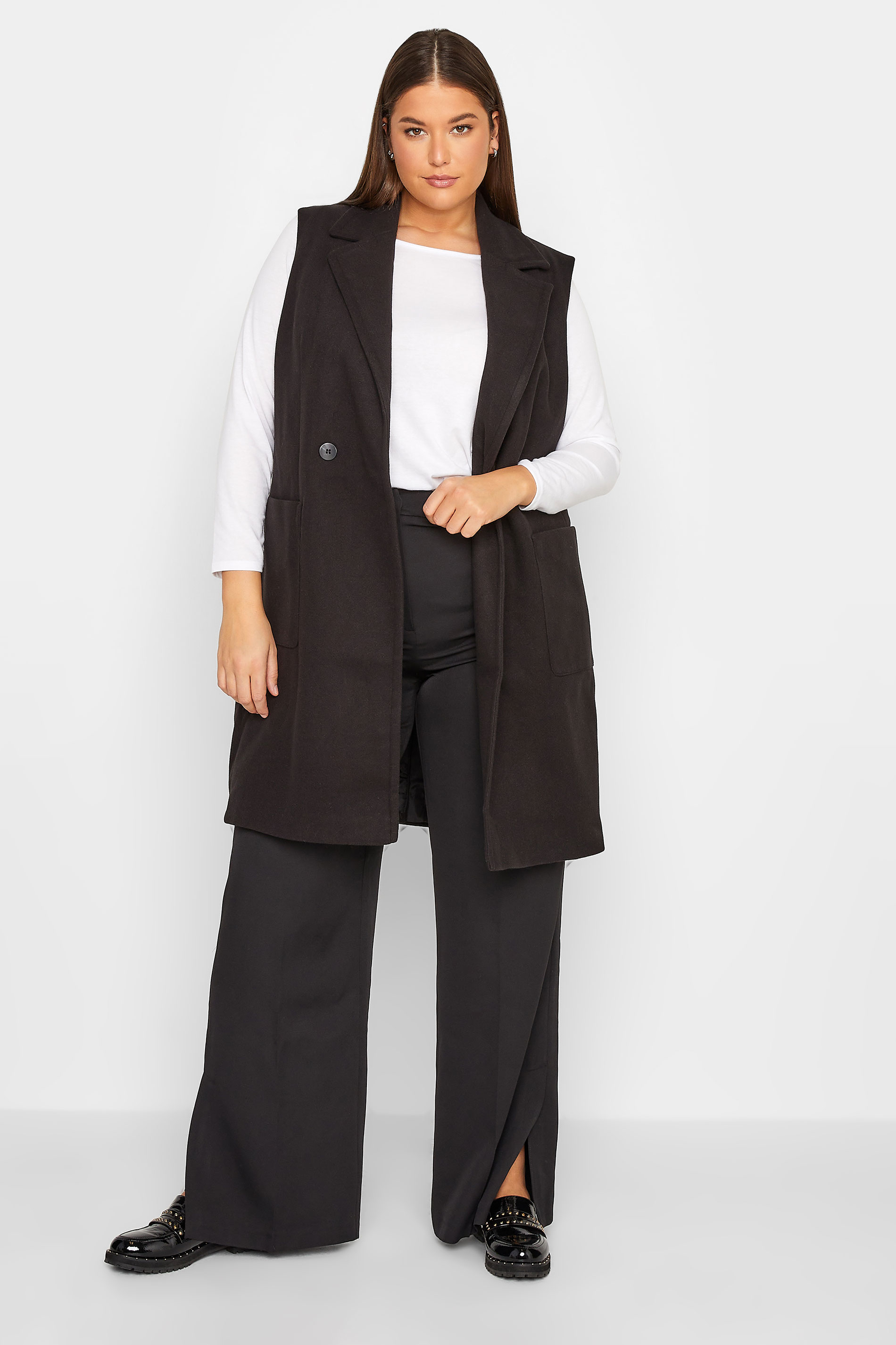 LTS Tall Women's Black Sleeveless Double Breasted Jacket | Long Tall Sally 1