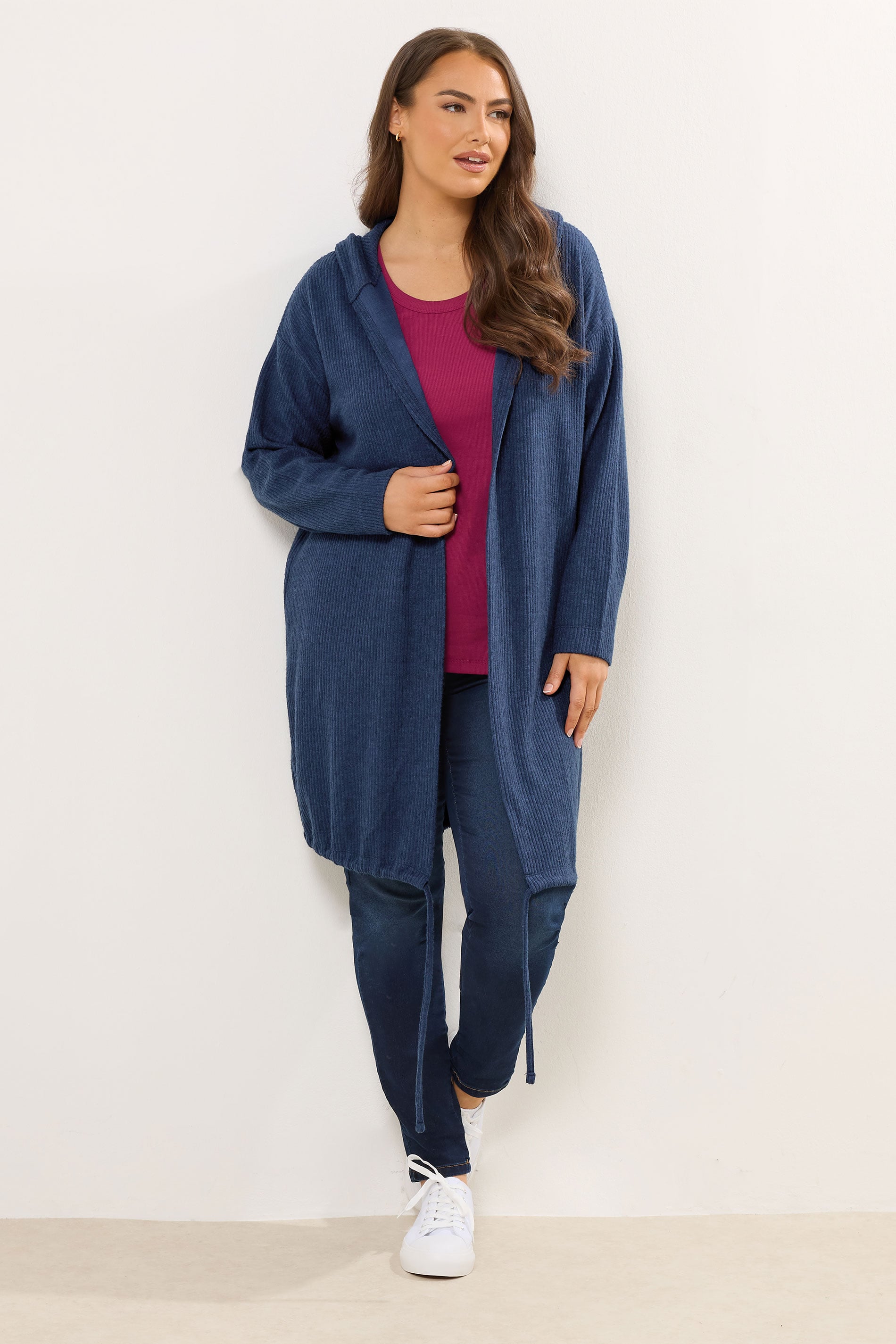 YOURS Plus Size Navy Blue Ribbed Soft Touch Cardigan | Yours Clothing 1