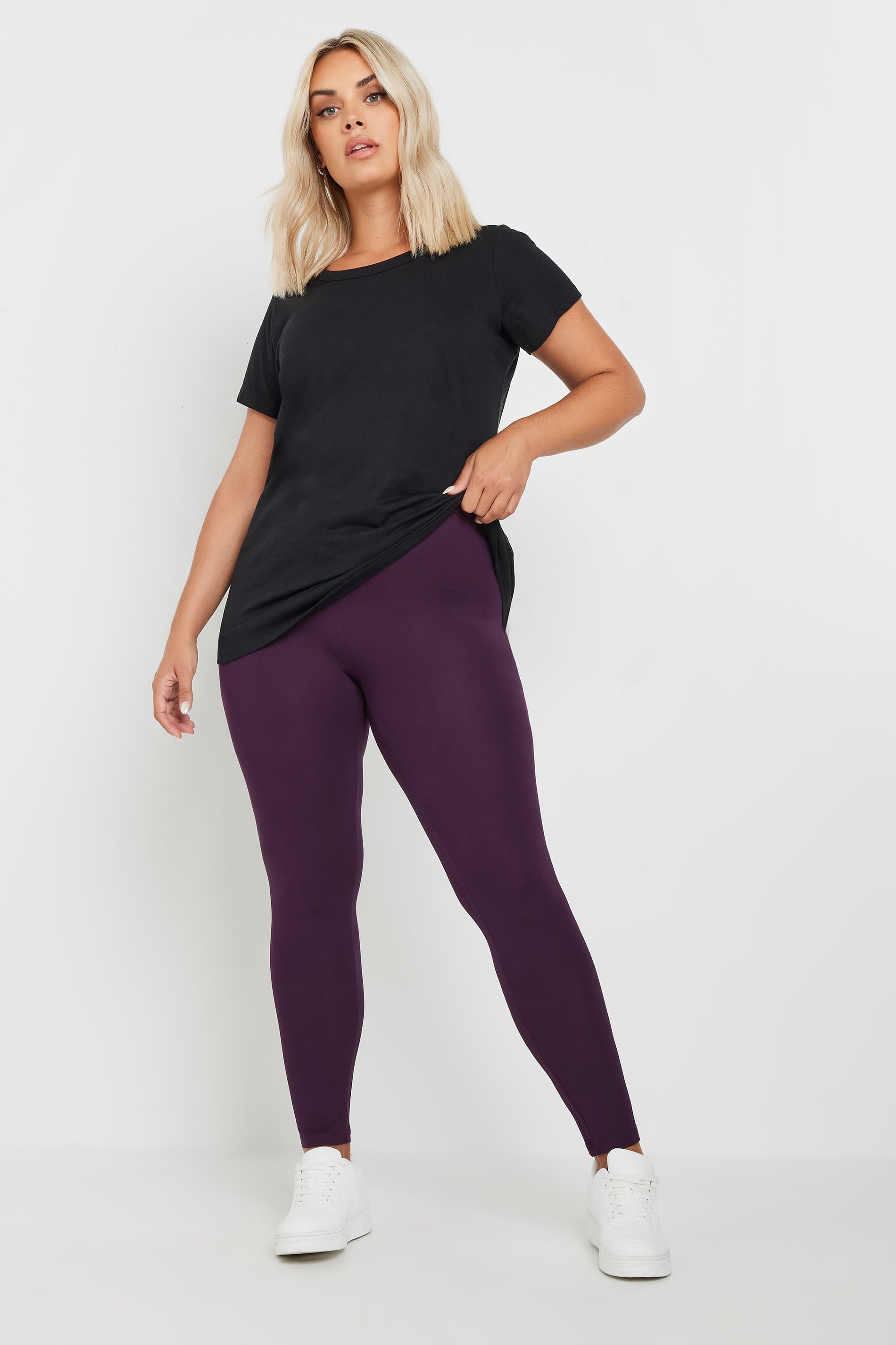 YOURSET 2 PACK Plus Size Burgundy Red & Black Soft Touch Stretch Leggings | Yours Clothing 2