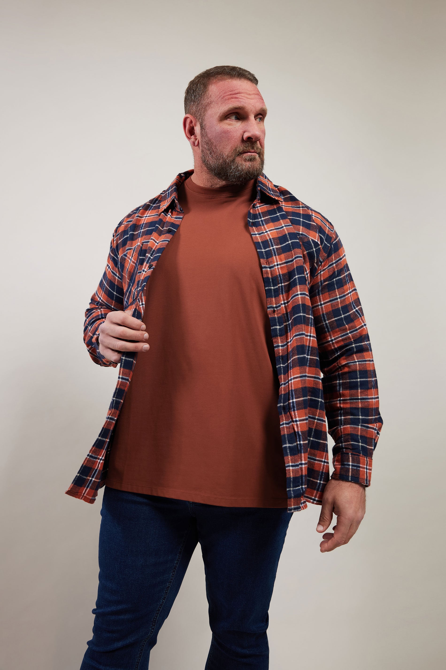 BadRhino Big & Tall Orange Check Print Long Sleeve Flannel Shirt | BadRhino 3