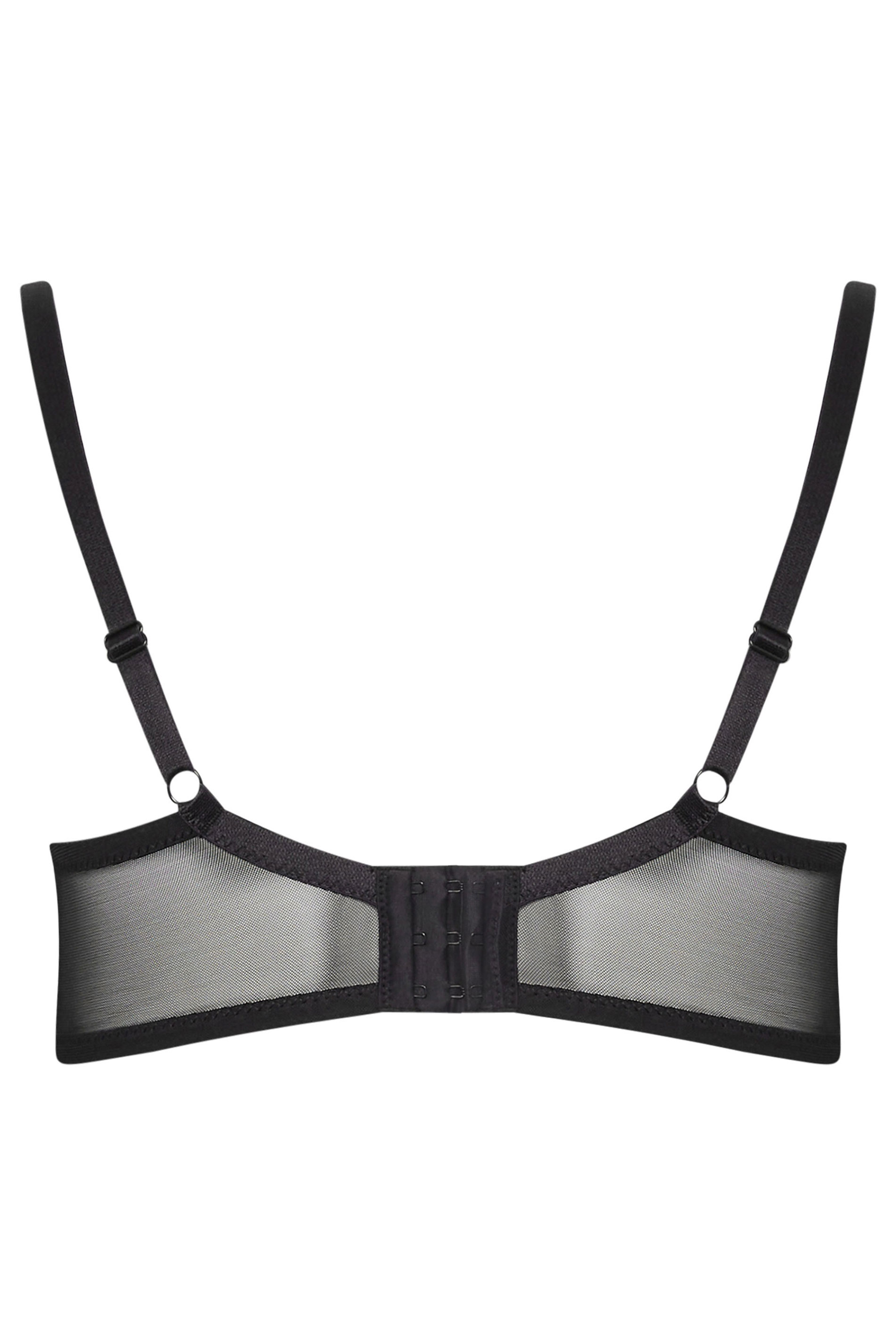 YOURS Plus Size Black Lace Strap Detail Satin Underwired Bra | Yours Clothing 6