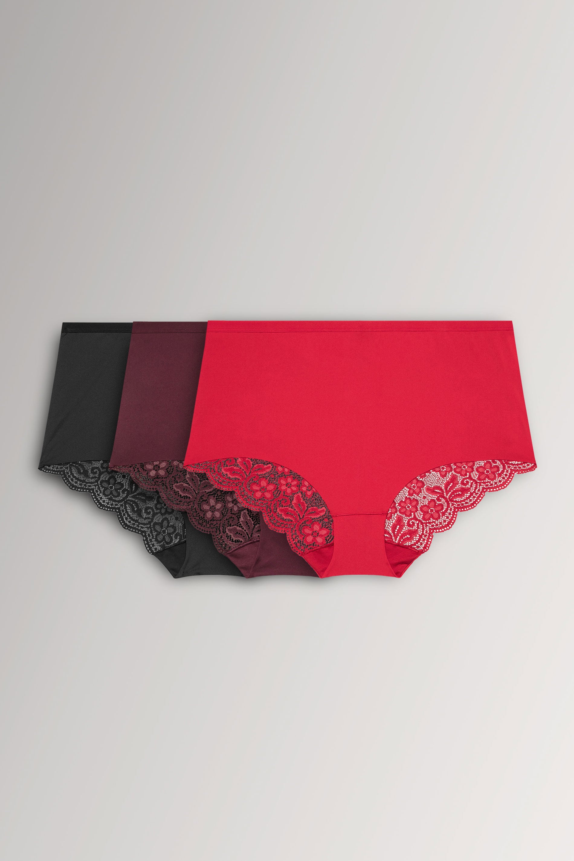 YOURSET 3 PACK Plus Size Red Lace Back High Waisted Knickers | Yours Curve 3