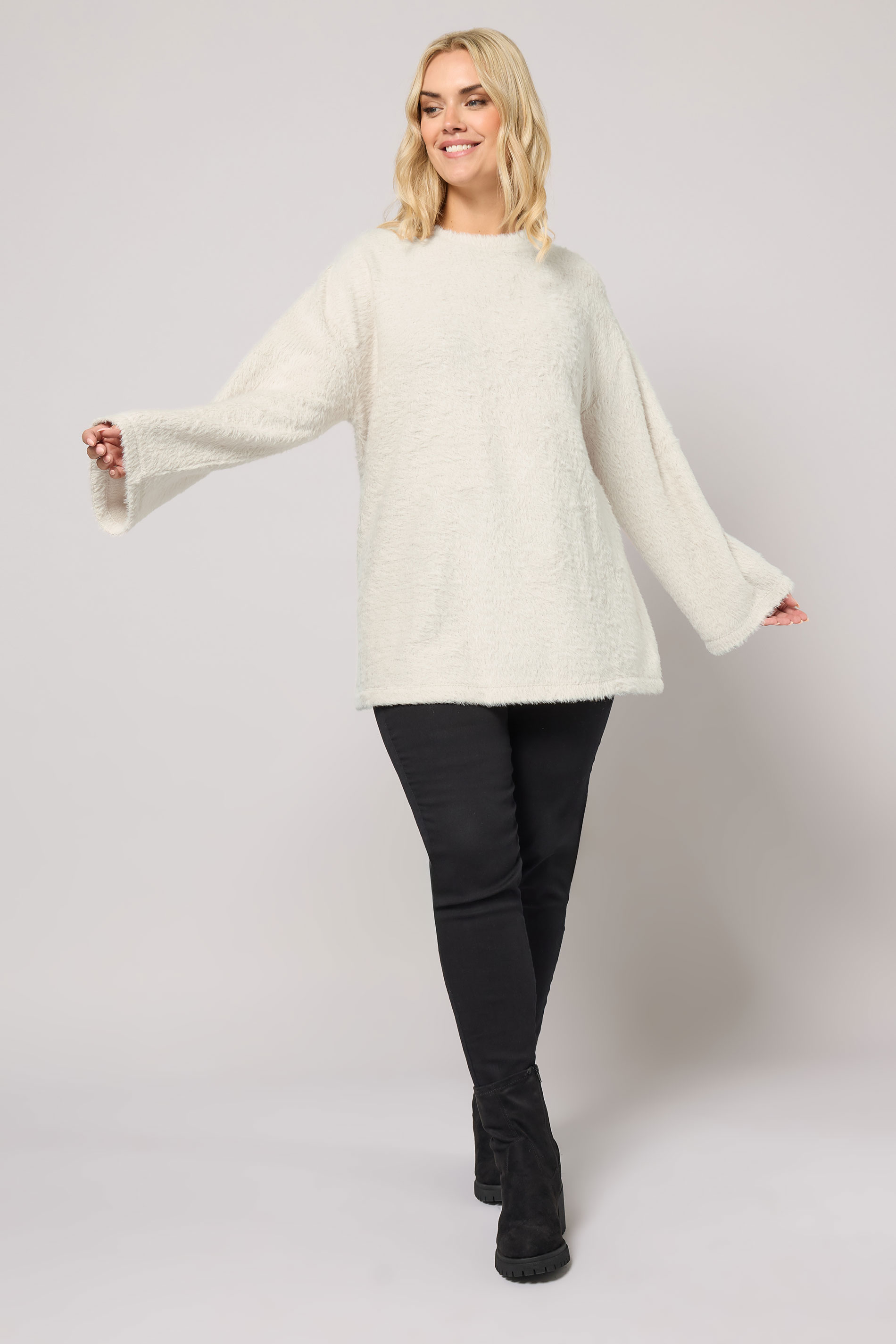 YOURS Plus Size Cream Fluffy Knit Jumper | Yours Clothing 1