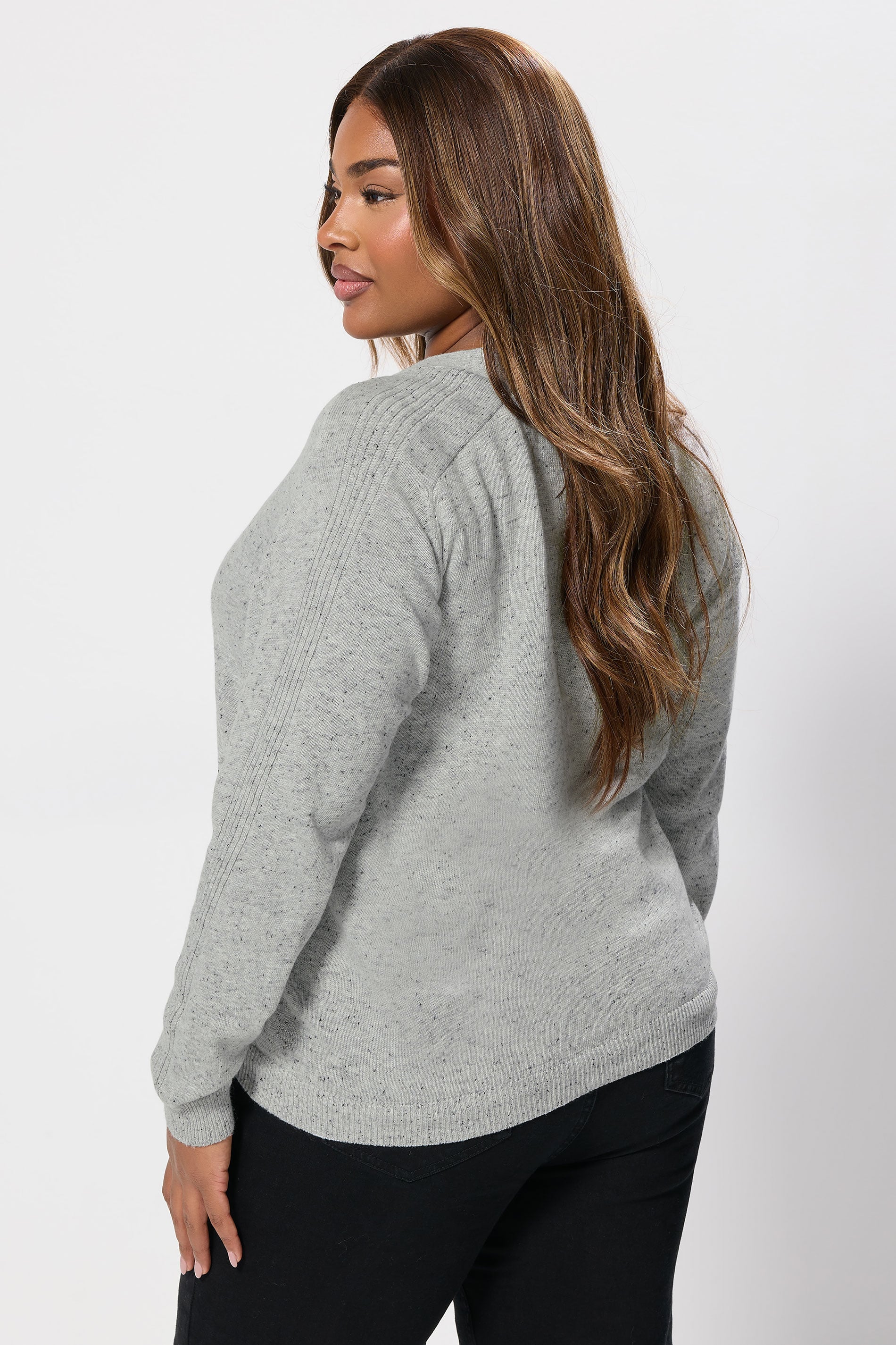 YOURS Plus Size Grey Speckled Button Through Cardigan | Yours Clothing 2