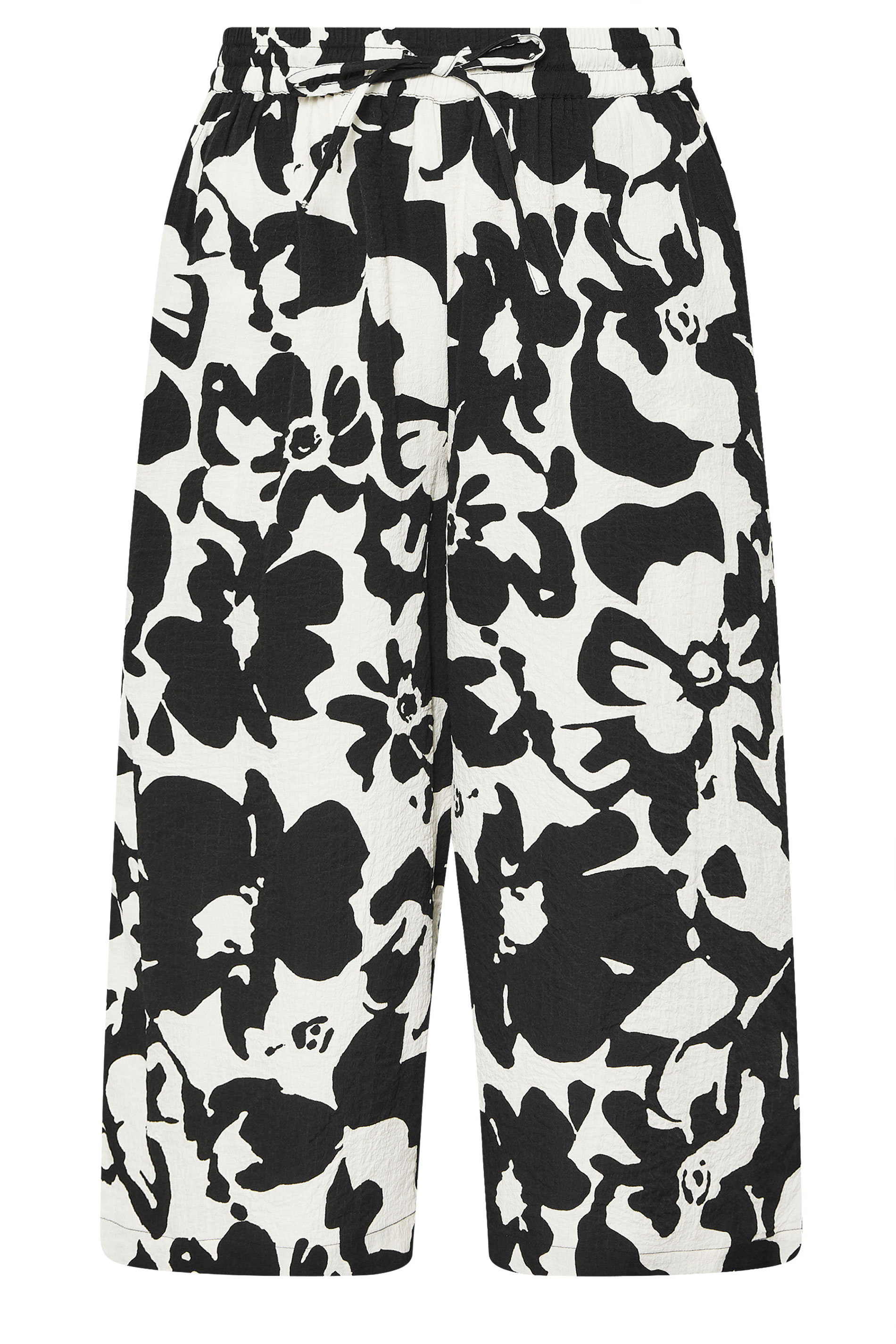 YOURS Plus Size Black Textured Floral Print Midaxi Culottes | Yours Clothing 5