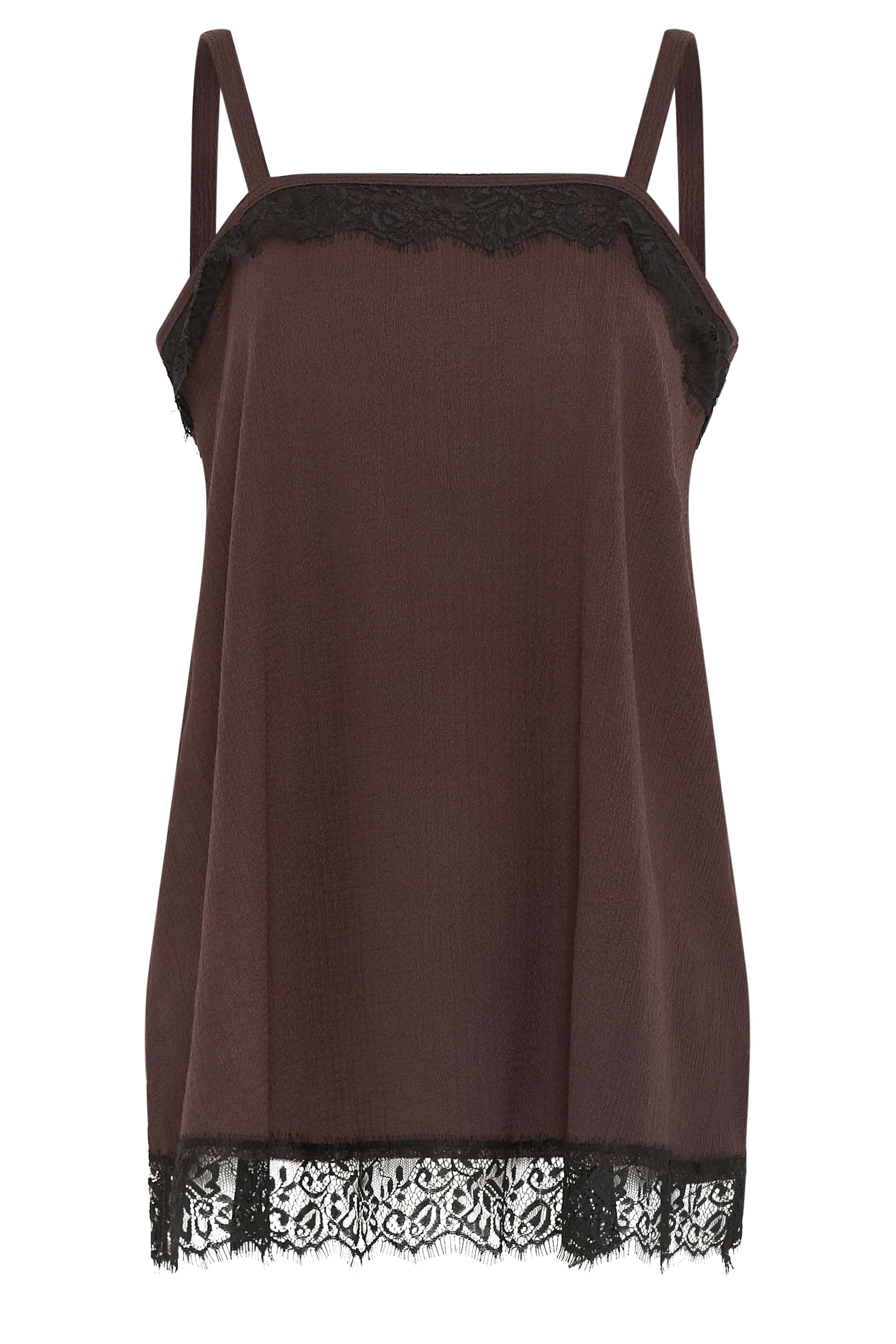 YOURS Plus Size Chocolate Brown Lace Detail Vest Top | Yours Clothing 5