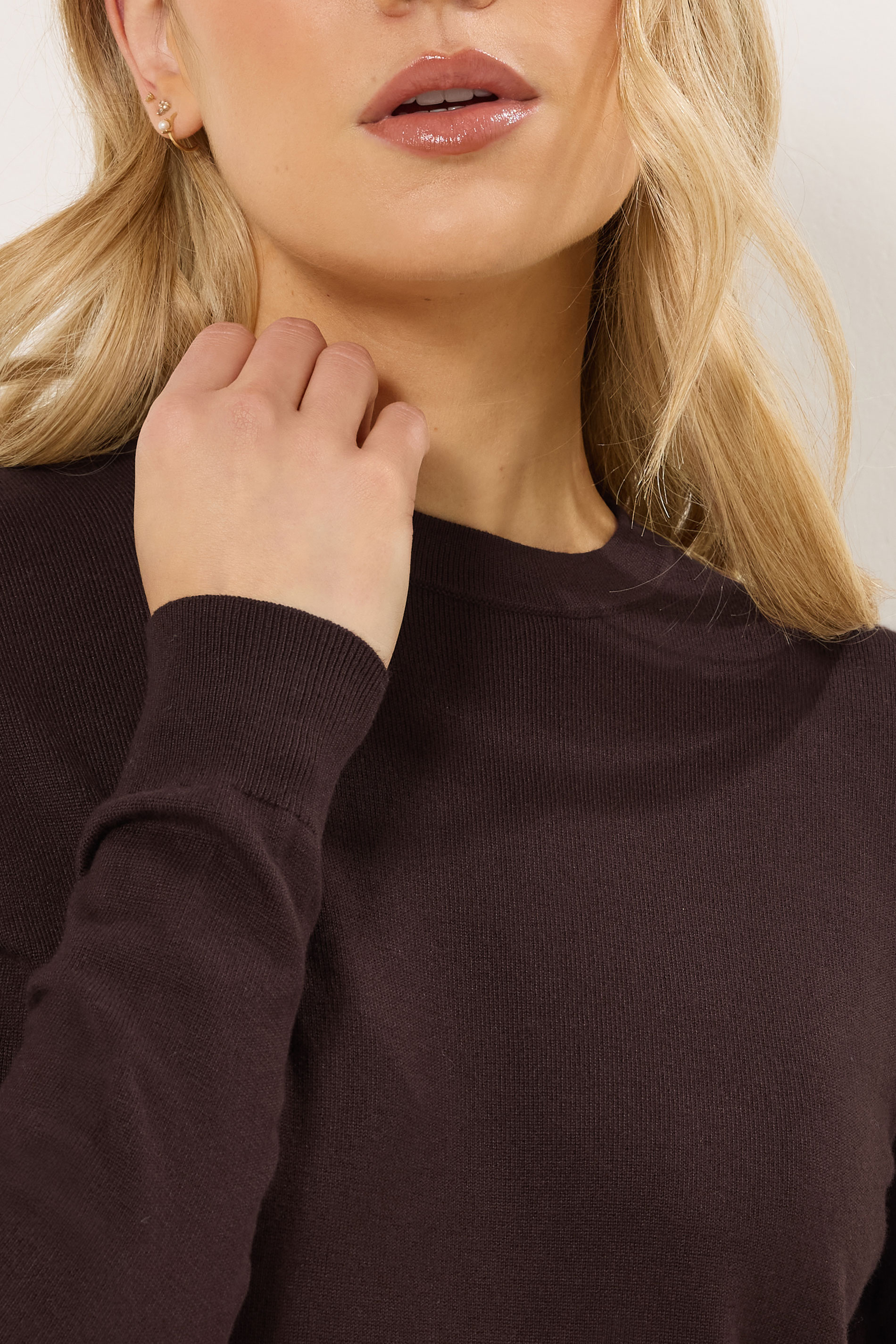 LTS Tall Dark Brown Knitted Crew Neck Jumper | Long Tall Sally 4