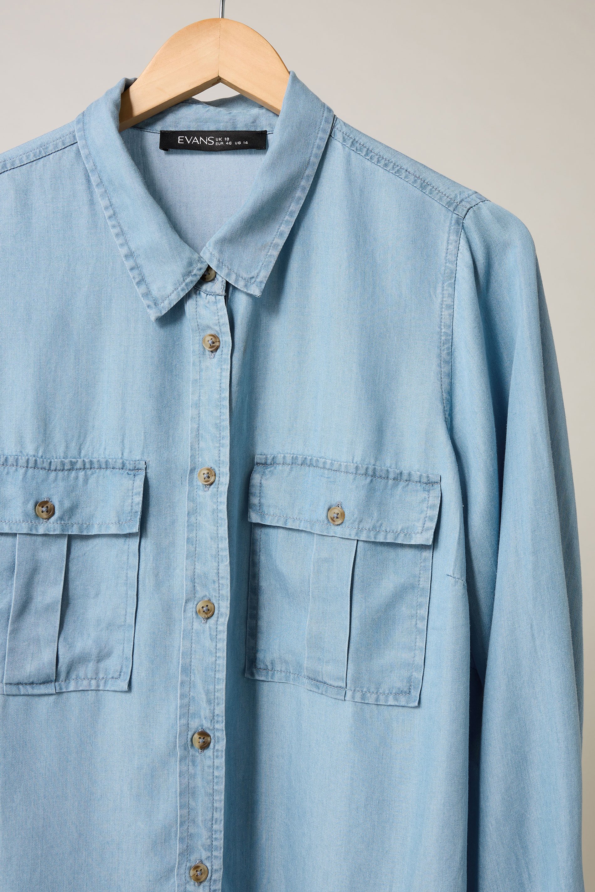 EVANS Plus Size Light Blue Lyocell Denim Shirt | Evans 7