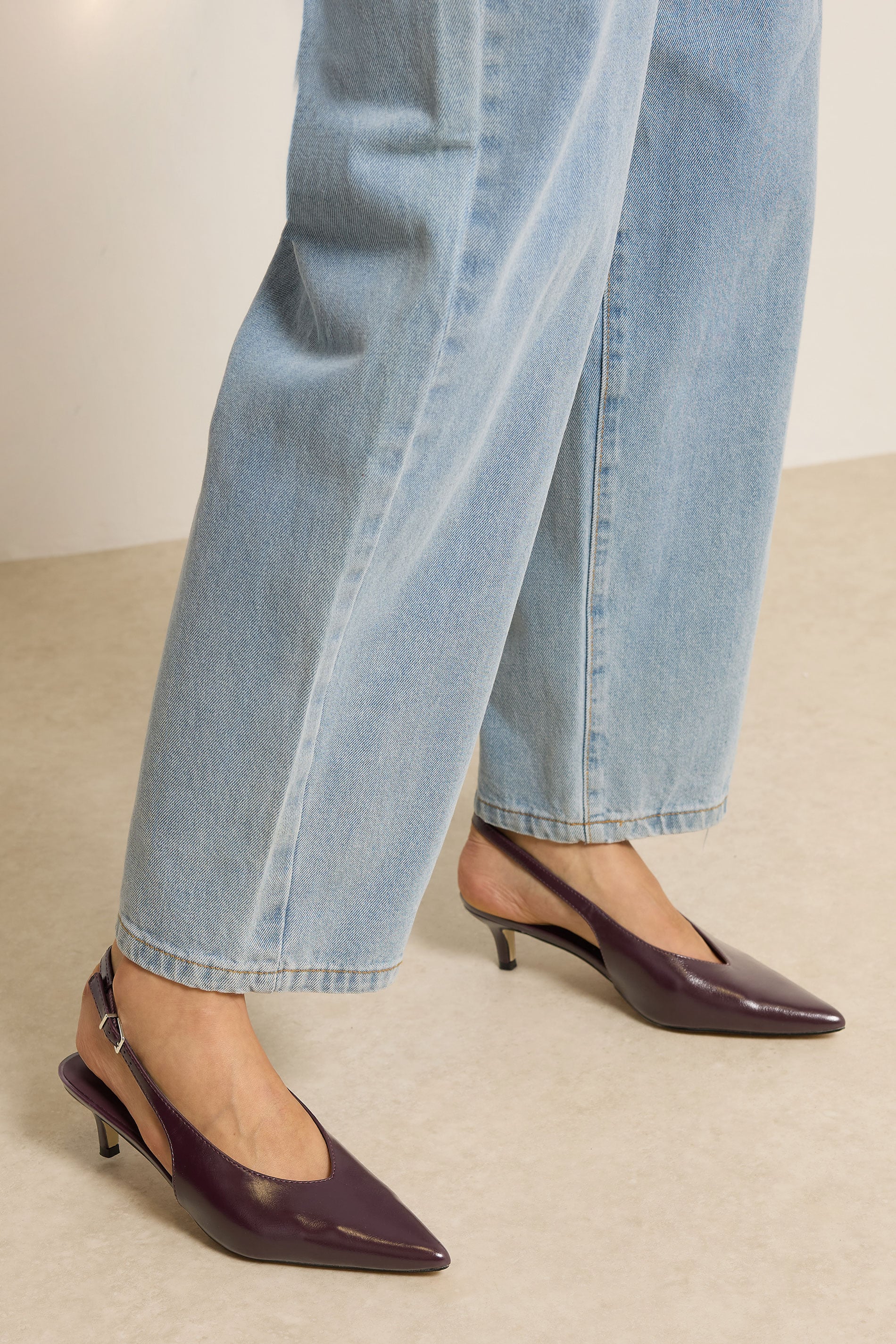 LTS Burgundy Red Pointed Slingback Kitten Heel | Long Tall Sally 1