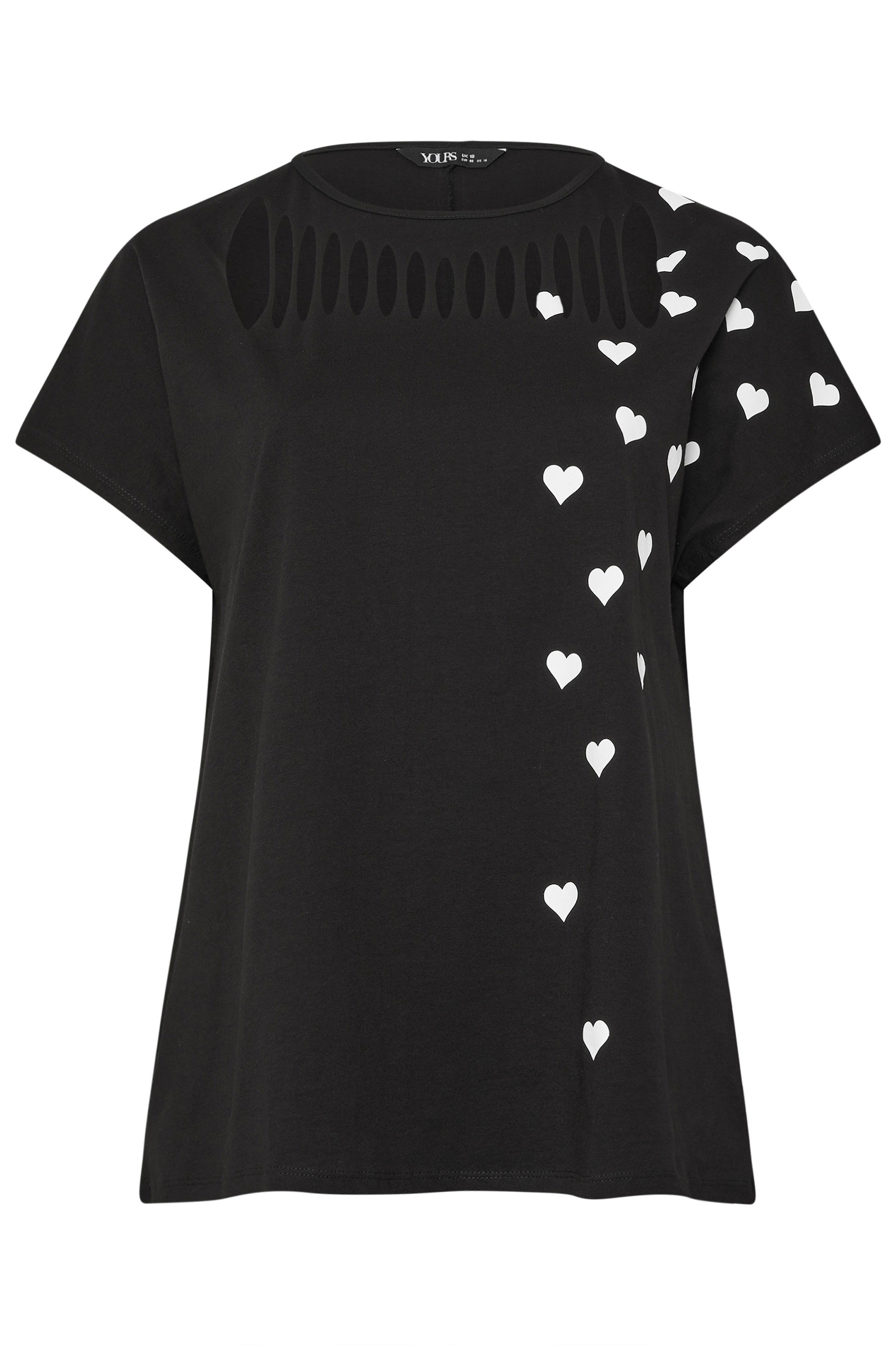 YOURS Plus Size Black Heart Print Slash Detail Top | Yours Clothing 5