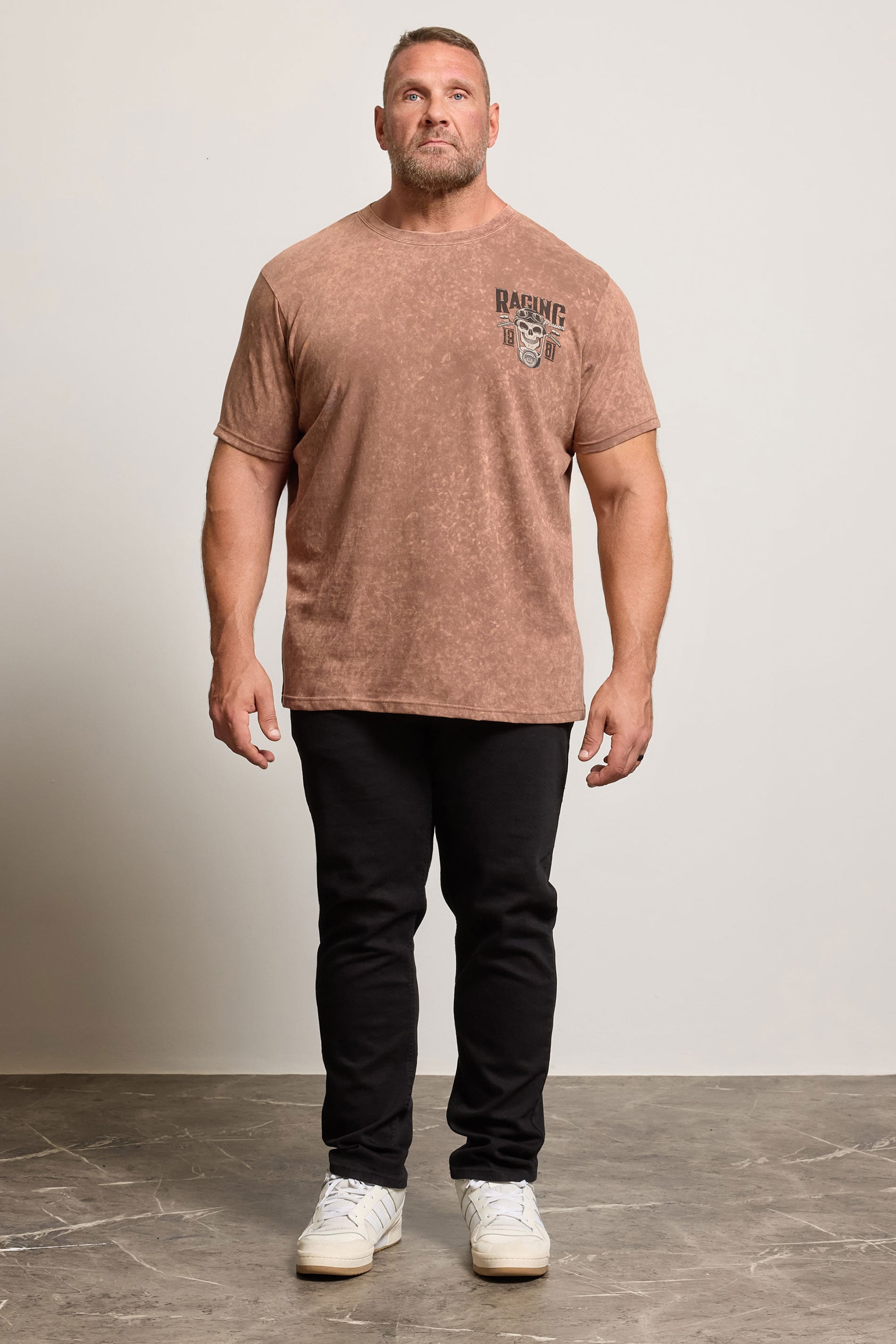 BadRhino Big & Tall Brown Acid Wash Skull Graphic T-Shirt | BadRhino 1
