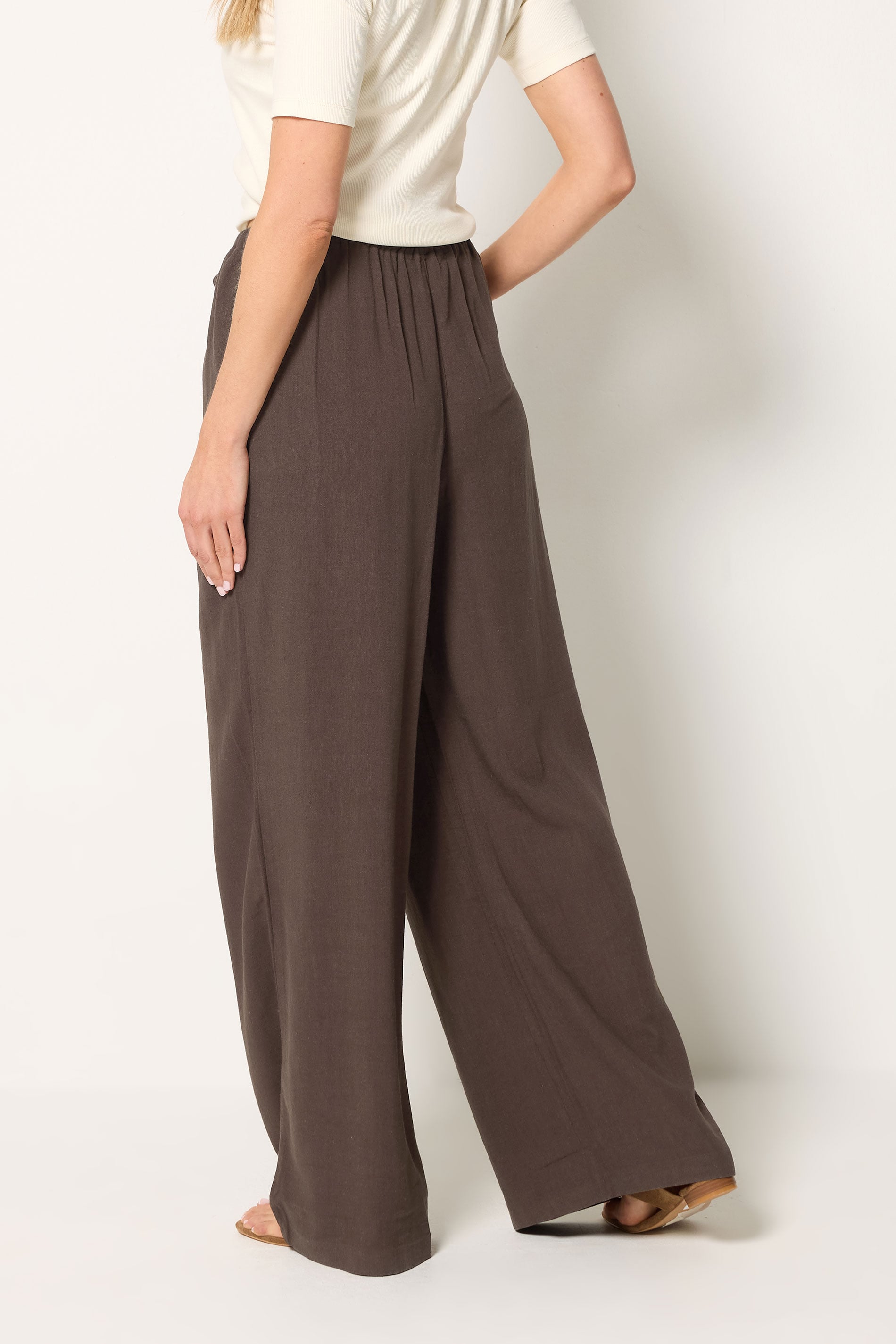 LTS Tall Women's Chocolate Brown Wide Leg Linen Trousers | Long Tall Sally 4