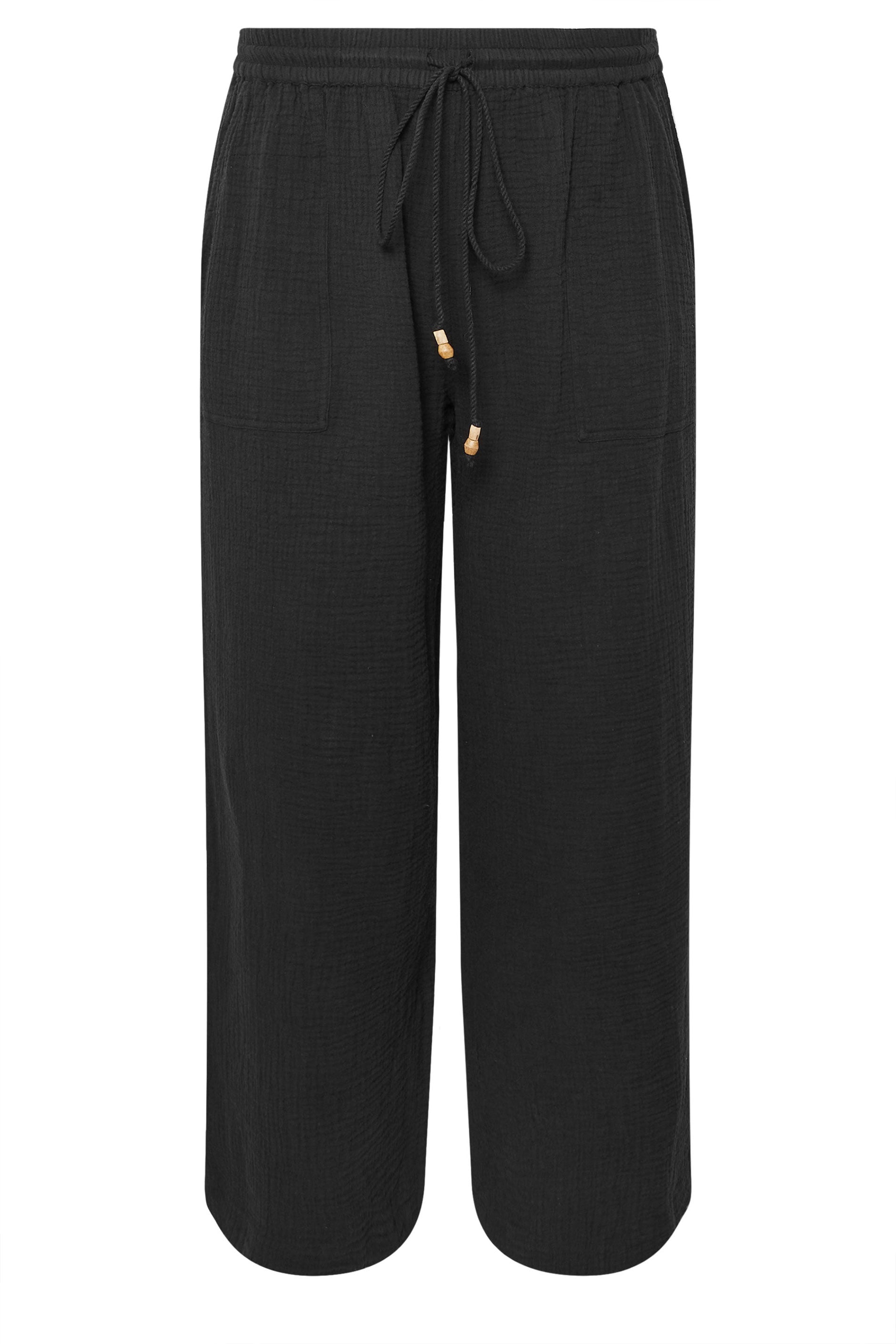 YOURS Plus Size Black Cheesecloth Beaded Wide Leg Trousers | Yours Clothing 5