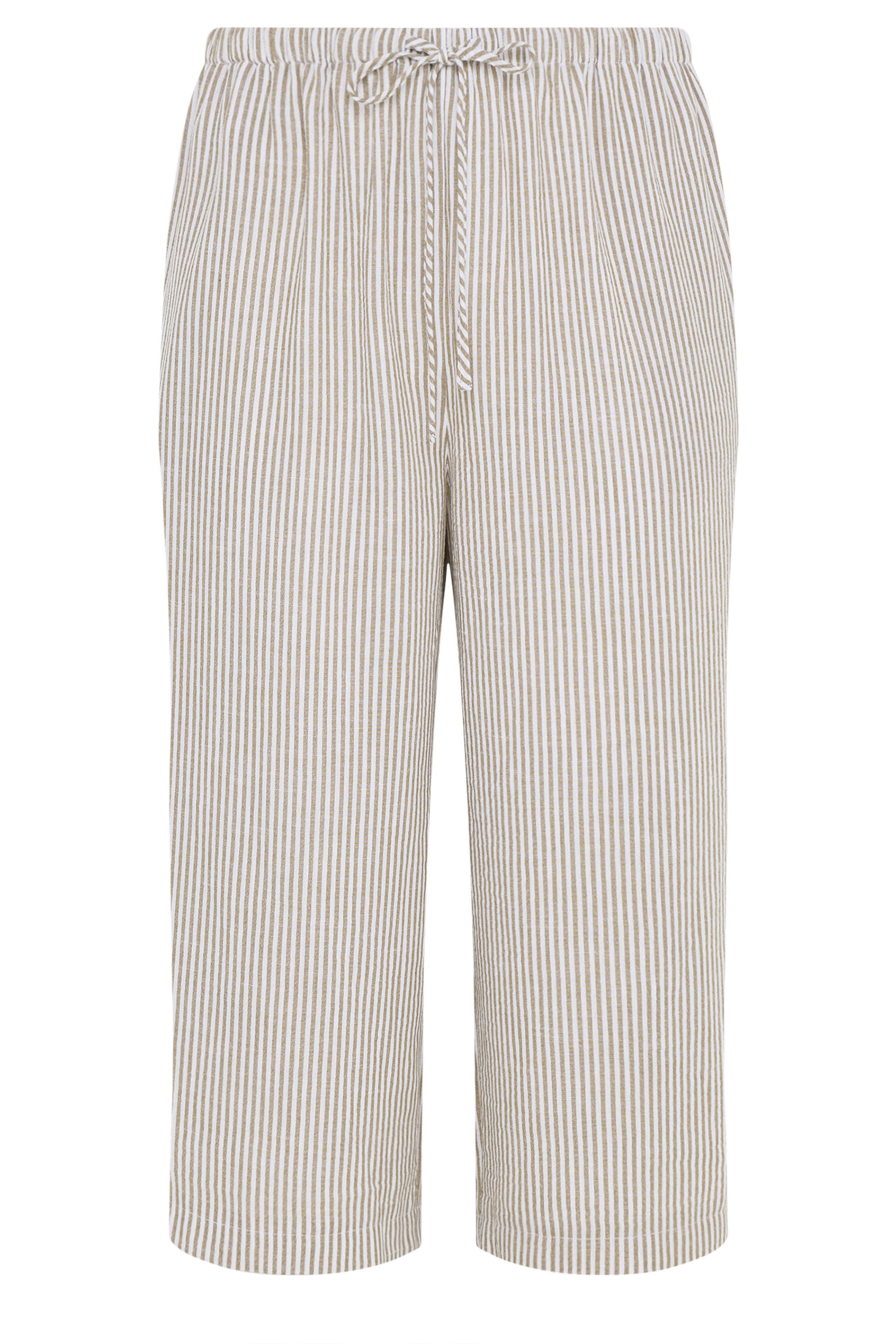 YOURS Plus Size Natural Brown Stripe Linen Look Cropped Trousers | Yours Clothing 6