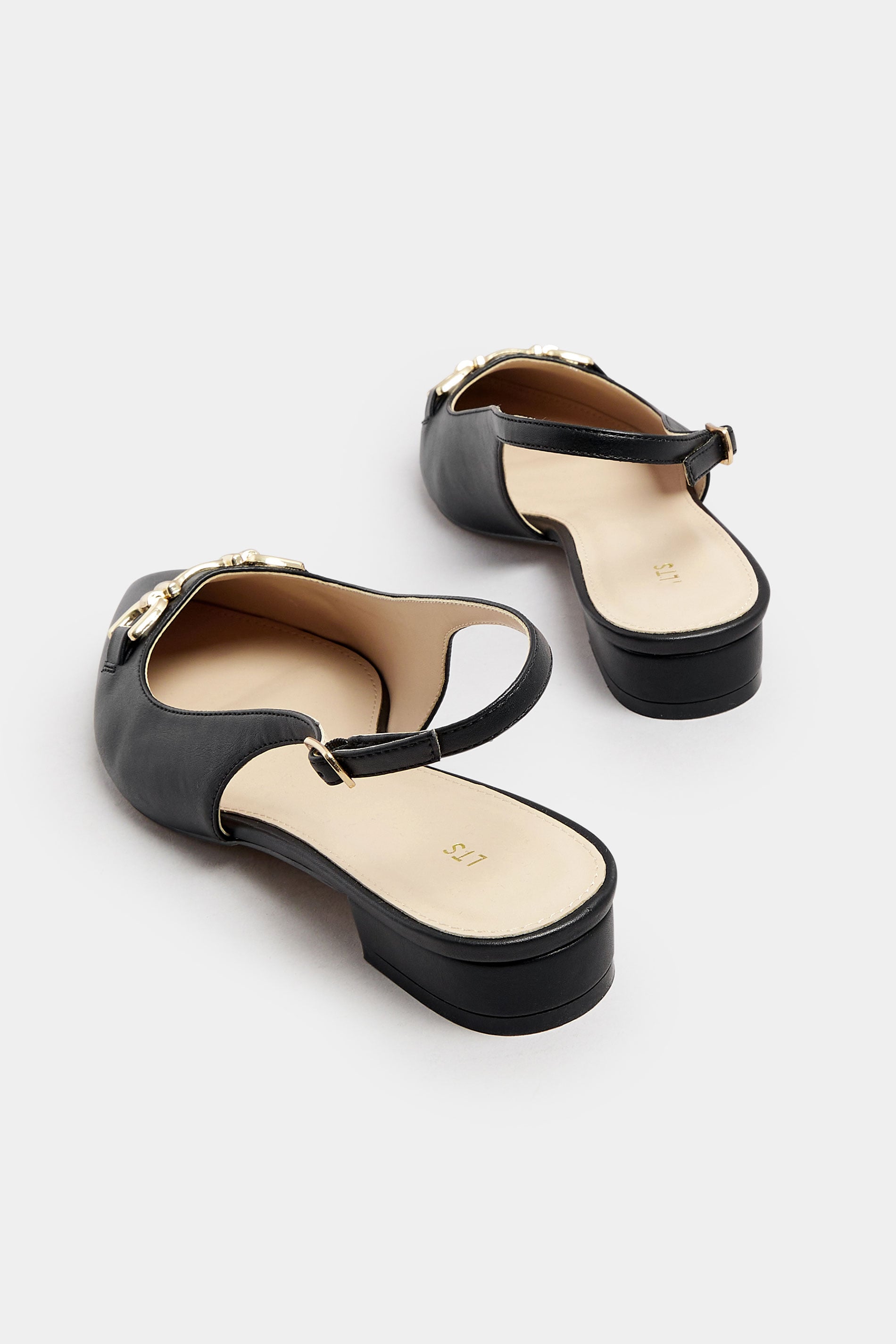 LTS Black Metal Buckle Slingback Flats In Standard Fit | Long Tall Sally 4