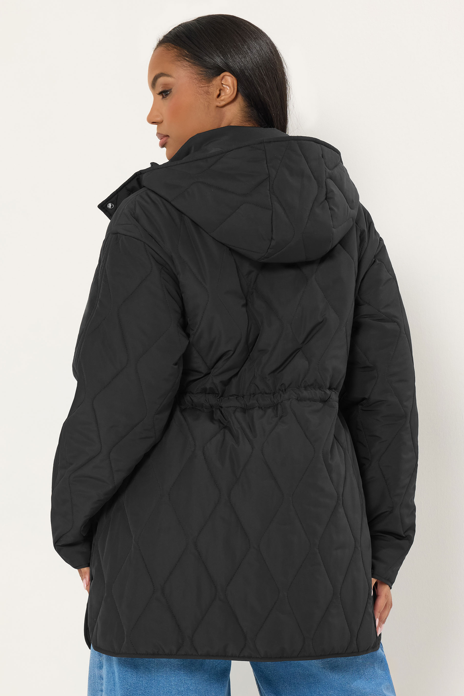 YOURS Plus Size Black Quilted Hooded Midi Coat | Yours Clothing 2