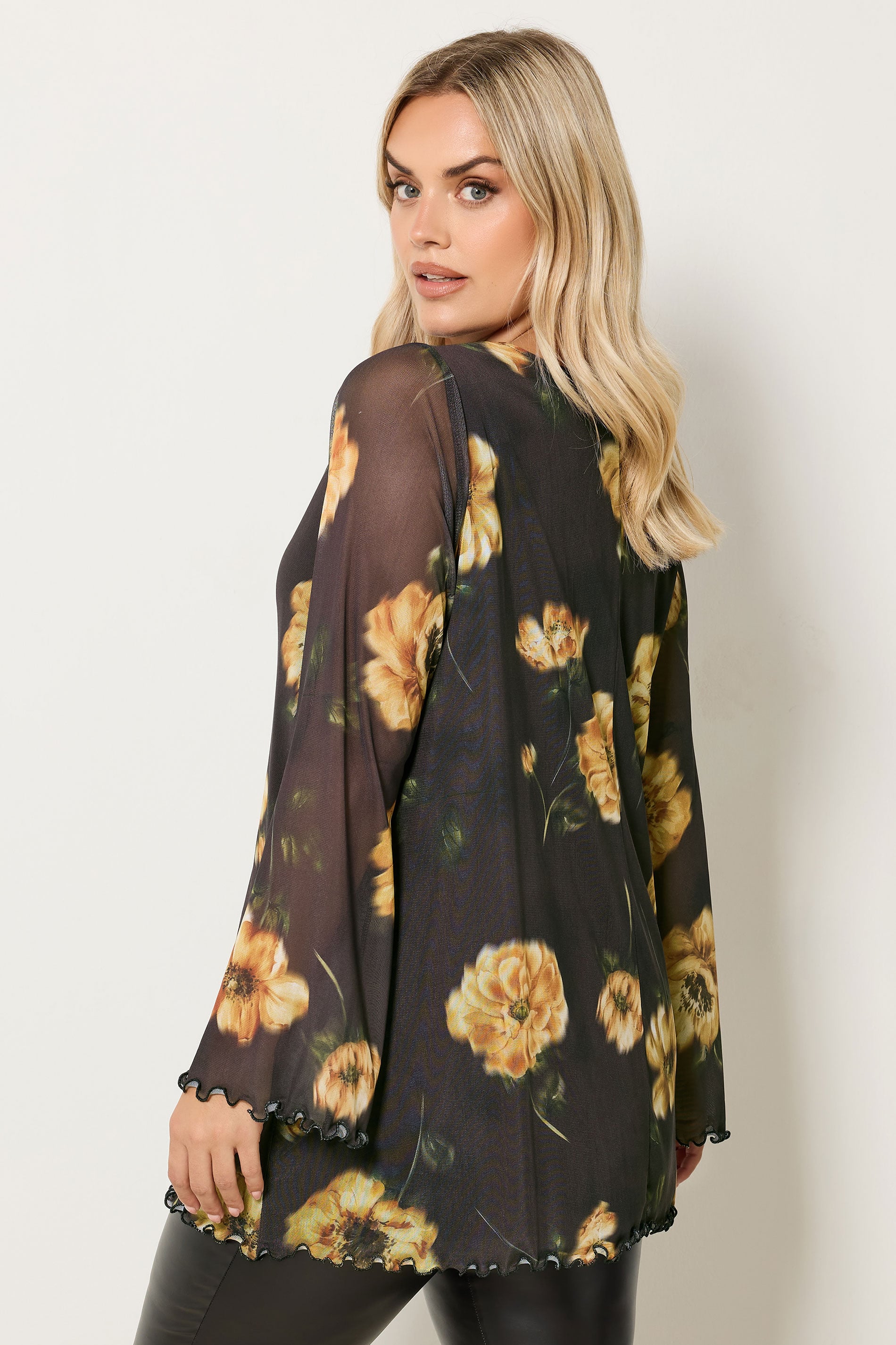 YOURS Plus Size Brown Floral Mesh Swing Top | Yours Clothing 2