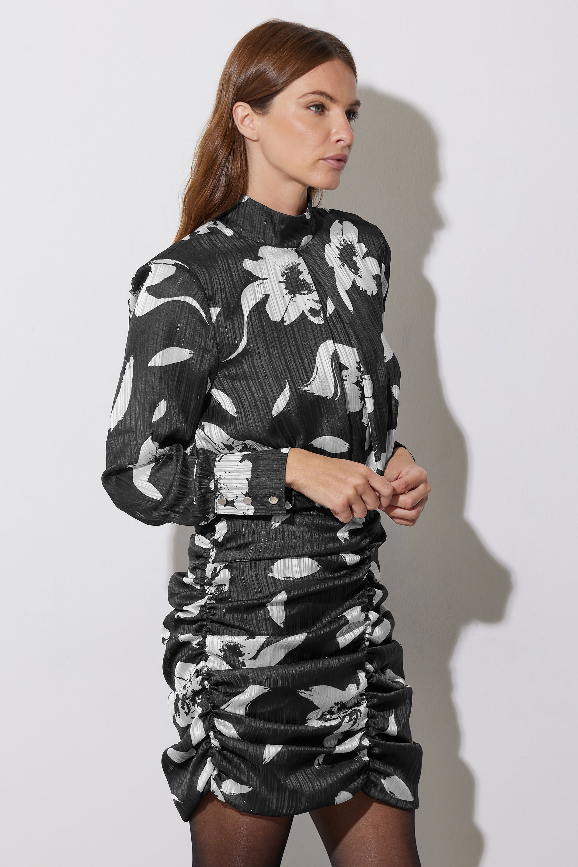 STAR Grey & White Floral Print Ruched Dress | StarByJM 2