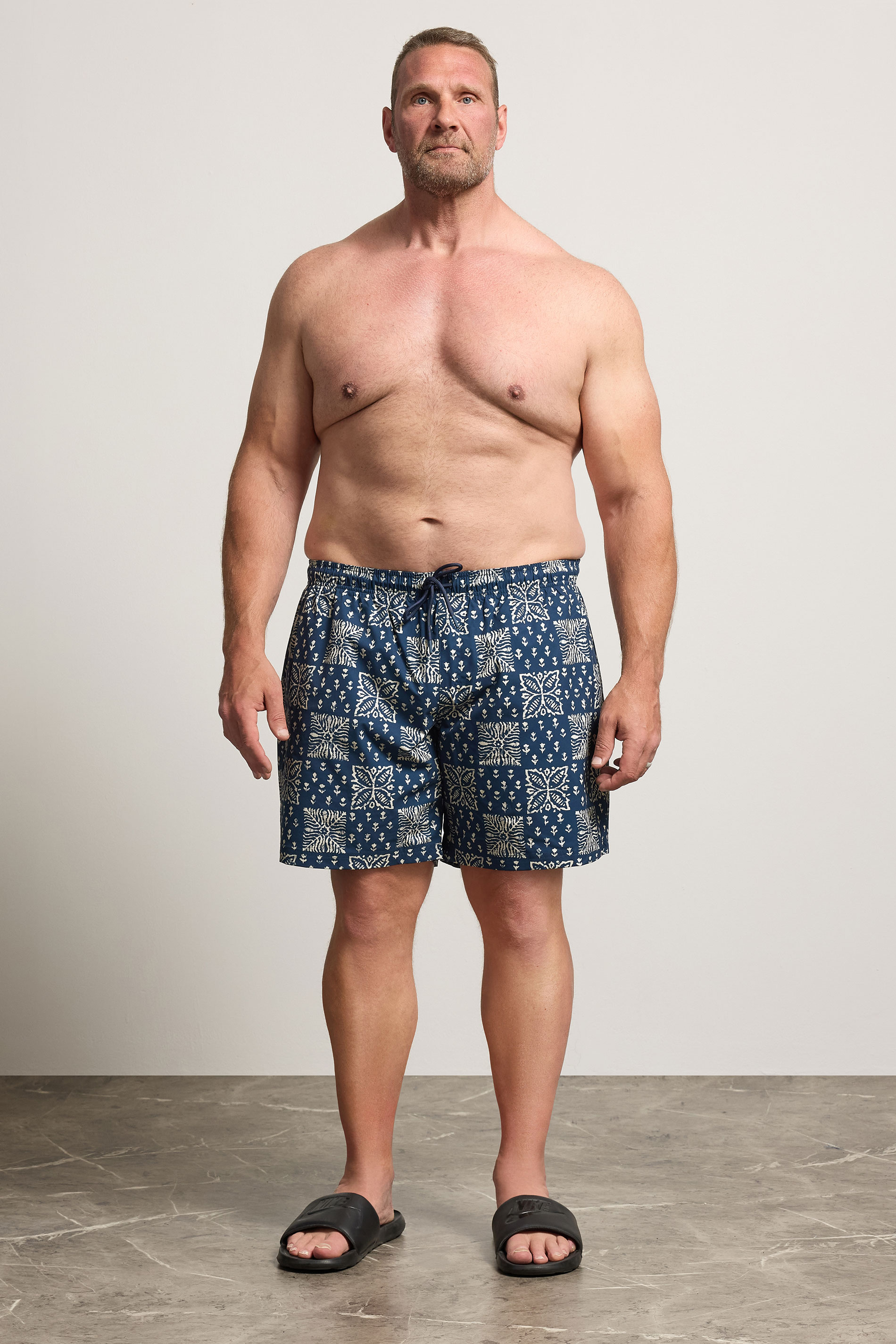 JACK & JONES Big & Tall Navy Blue Print Swim Shorts | BadRhino 2