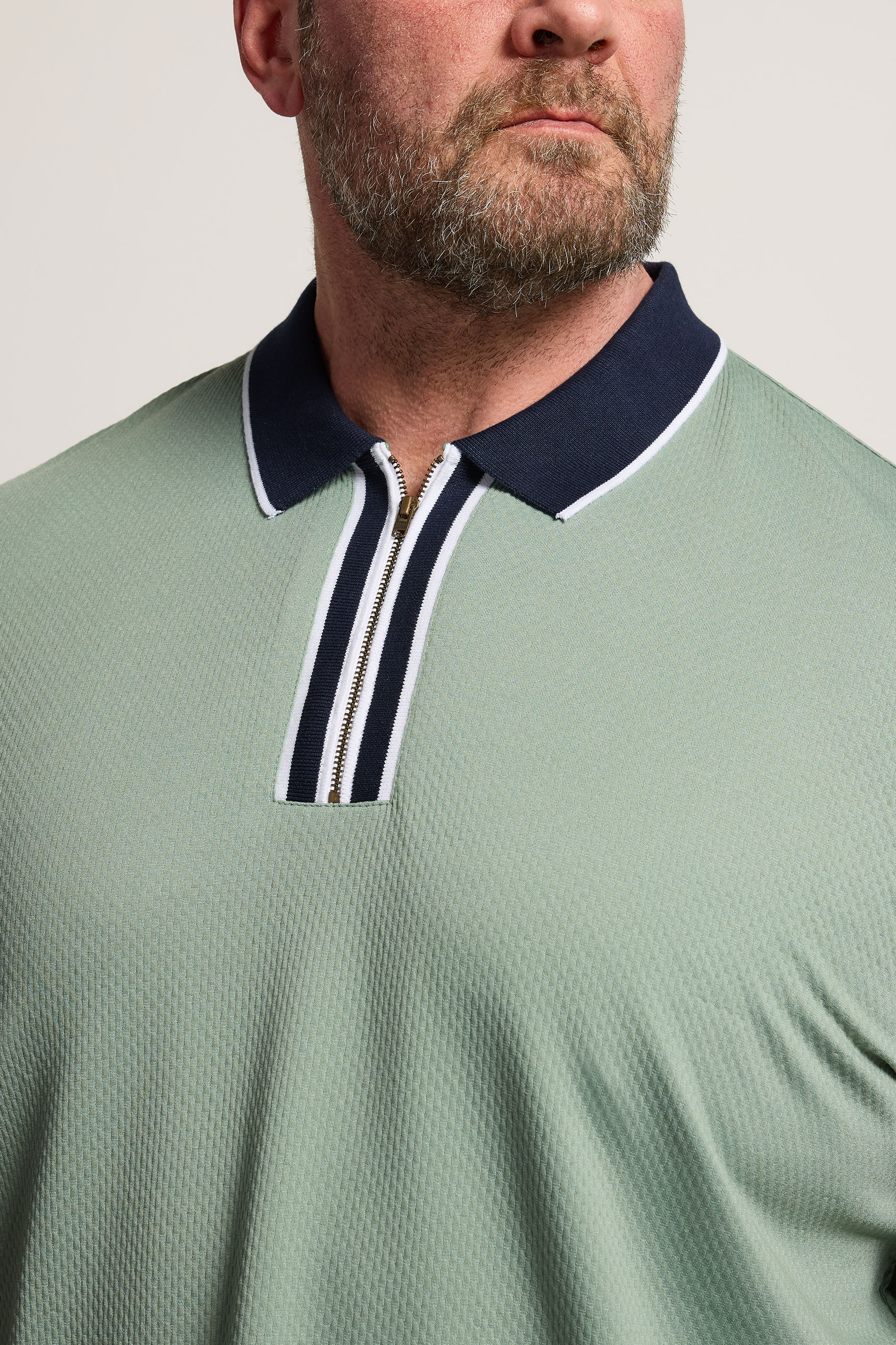 BadRhino Big & Tall Green Texture Zip Polo Shirt | BadRhino 4