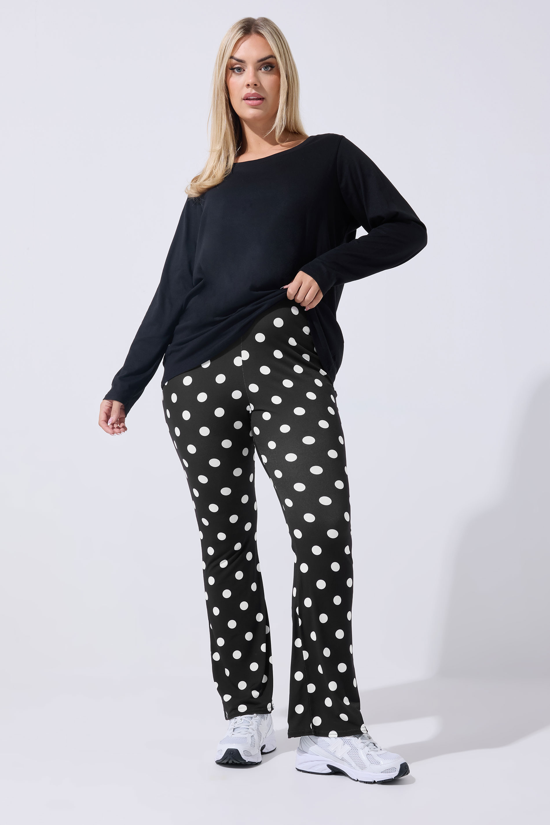 LIMITED COLLECTION Plus Size Black Polka Dot Flared Trousers | Yours Clothing 1