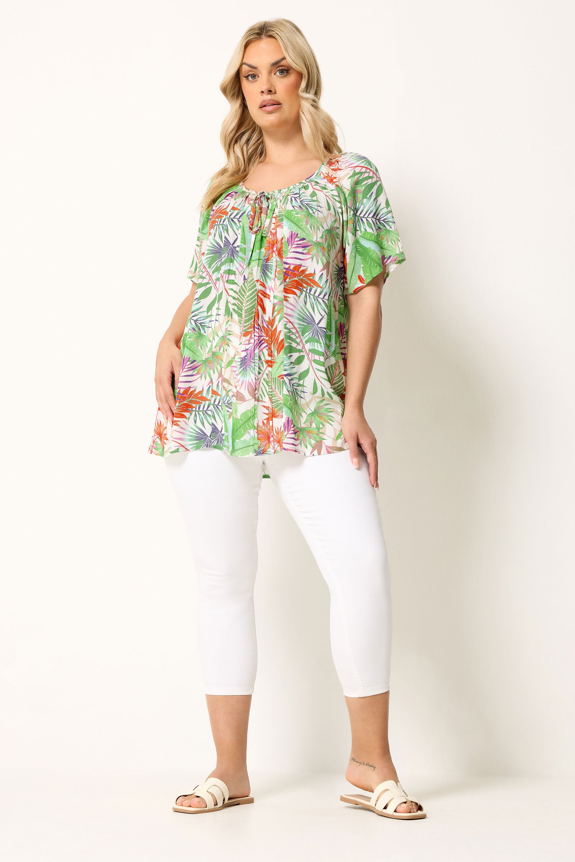 YOURS Plus Size White Tropical Pintuck Blouse | Yours Clothing 1