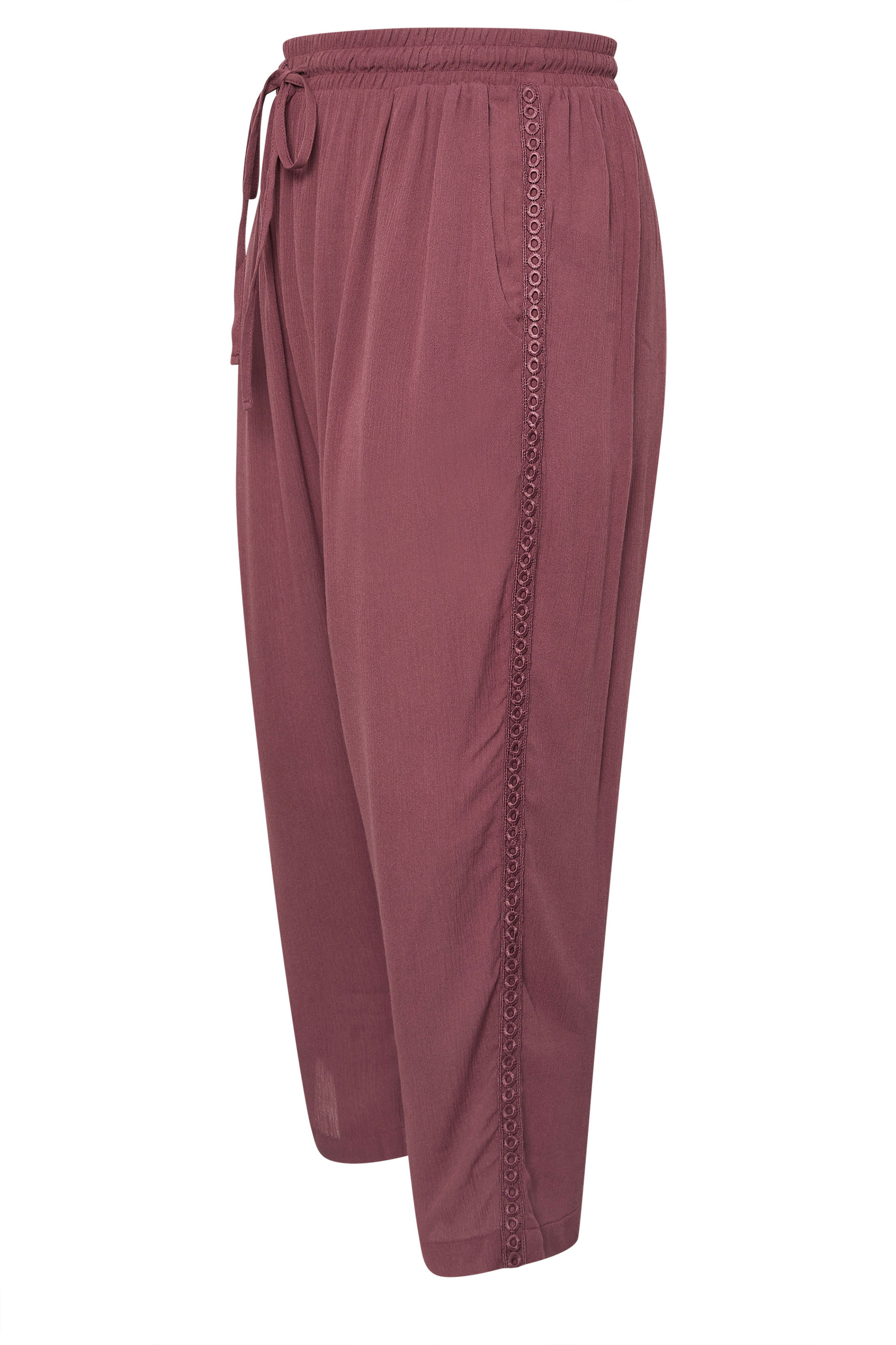 YOURS Plus Size Berry Red Crochet Trim Cropped Trousers | Yours Clothing 6